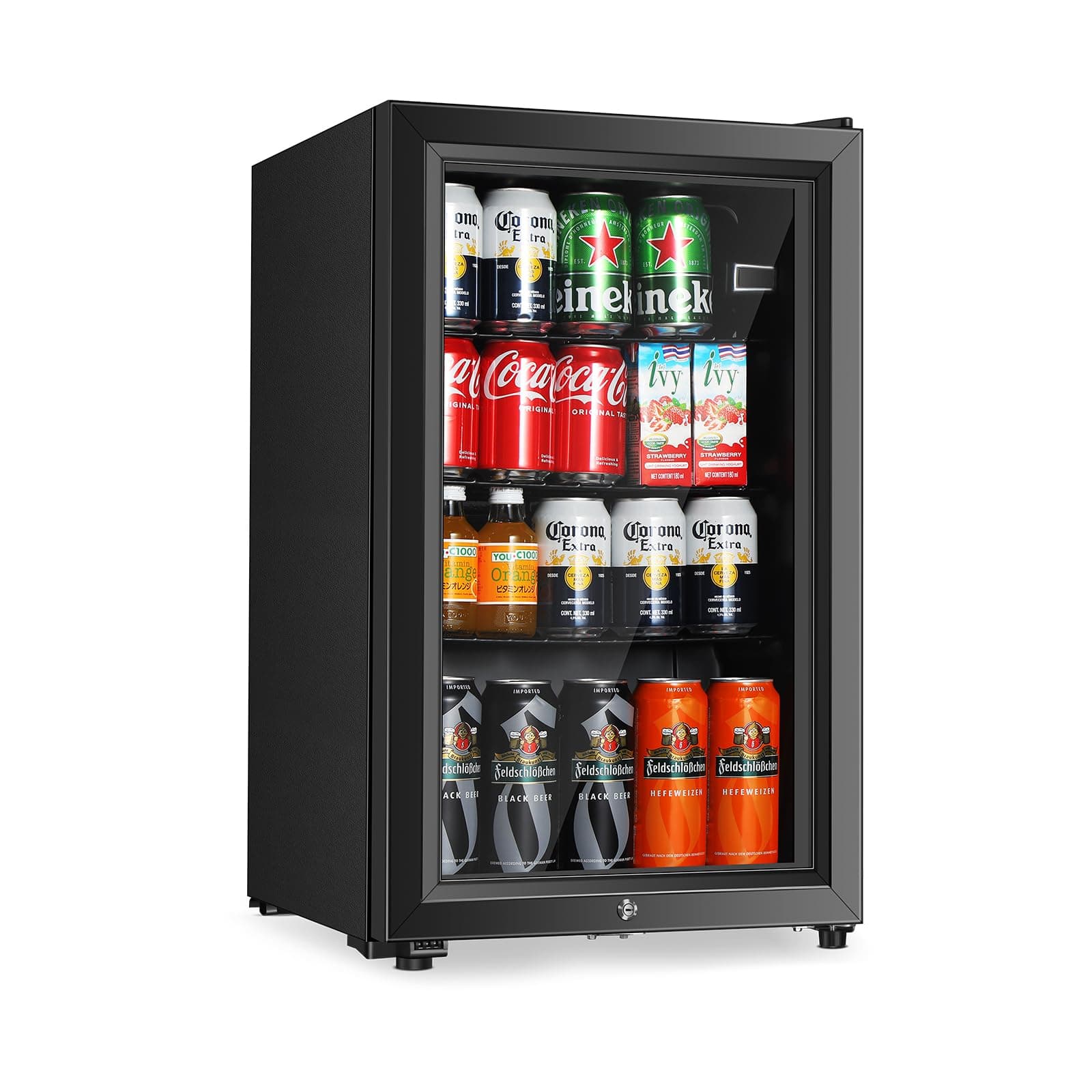 Beverage Refrigerator, 2.3 Cu.Ft, Mini Fridge with Glass Door for Soda Beer, Freestanding Beverage Cooler for Office, Bar, Adjustable Shelving&Adjustable Foot
