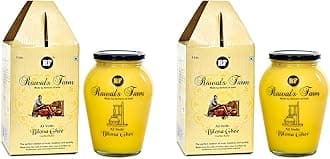 Rawat's Farm A2 Vedic Bilona Cow Ghee 1000 ML (Pack of 2) | Glass Jar | Curd Churned Bilona Ghee | Government Laboratory Passed | 100% Natural | Immunity Booster | Good for Heart | (1000+1000 Ml ( Pack Of 2))