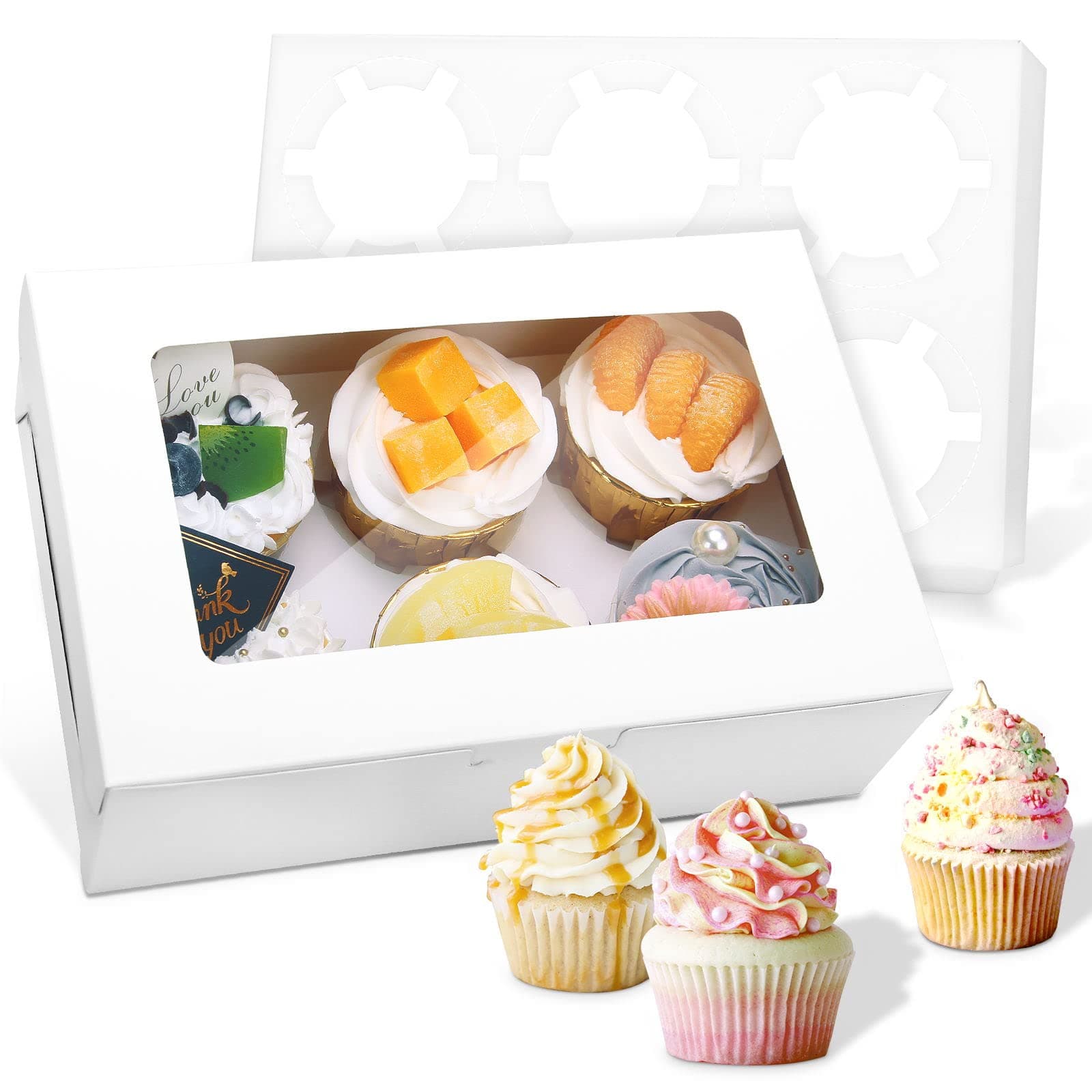 WEIMIN Cupcake Boxes 6 Holes Muffin Cake Boxes 10 Pack (White)