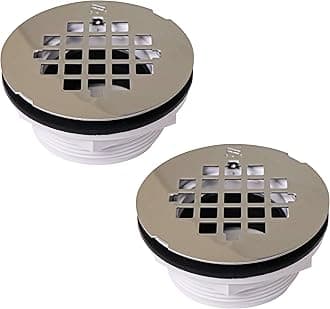 Westbrass D206P-2-05 2" No-Caulk PVC Compression Shower Drain with 4-1/4" Round Grid Cover, Polished Nickel (2-Pack)