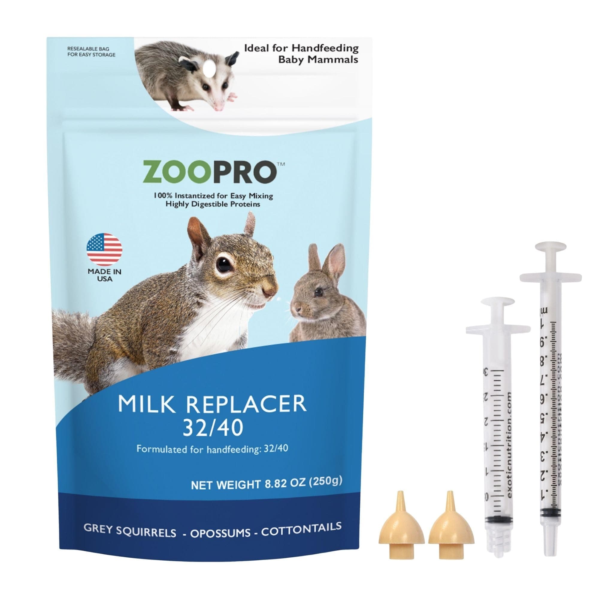 - Baby Squirrel Nursing Set (Basic) - Milk Replacer, Feeding Syringes