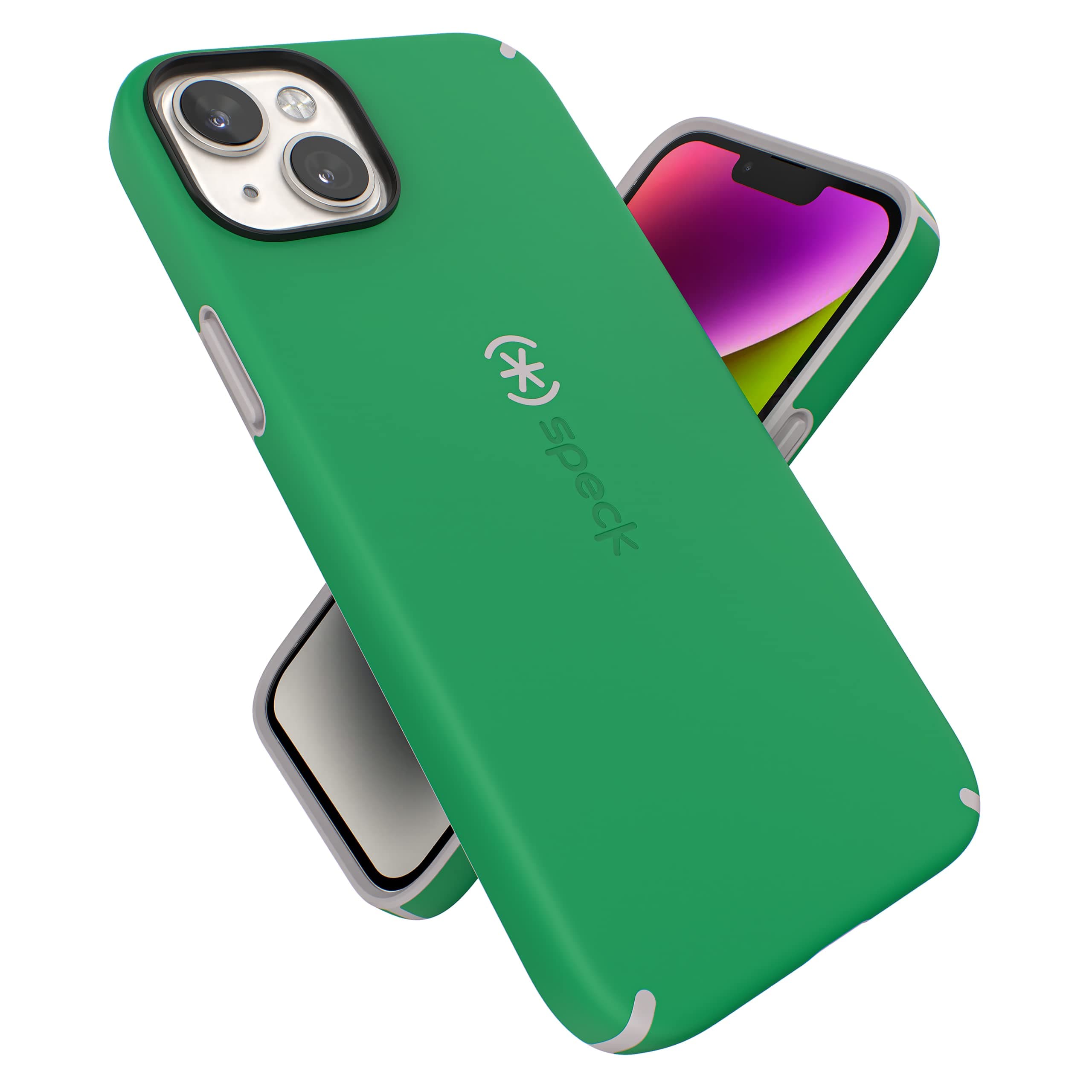 Speck iPhone 15 Plus & 14 Plus Case - Drop Protection, Scratch Resistant, Built for MagSafe iPhone Case, Soft Touch Coating - 6.7" iPhone Case, Dual Layer - Renew Green/Sweater Grey CandyShell Pro