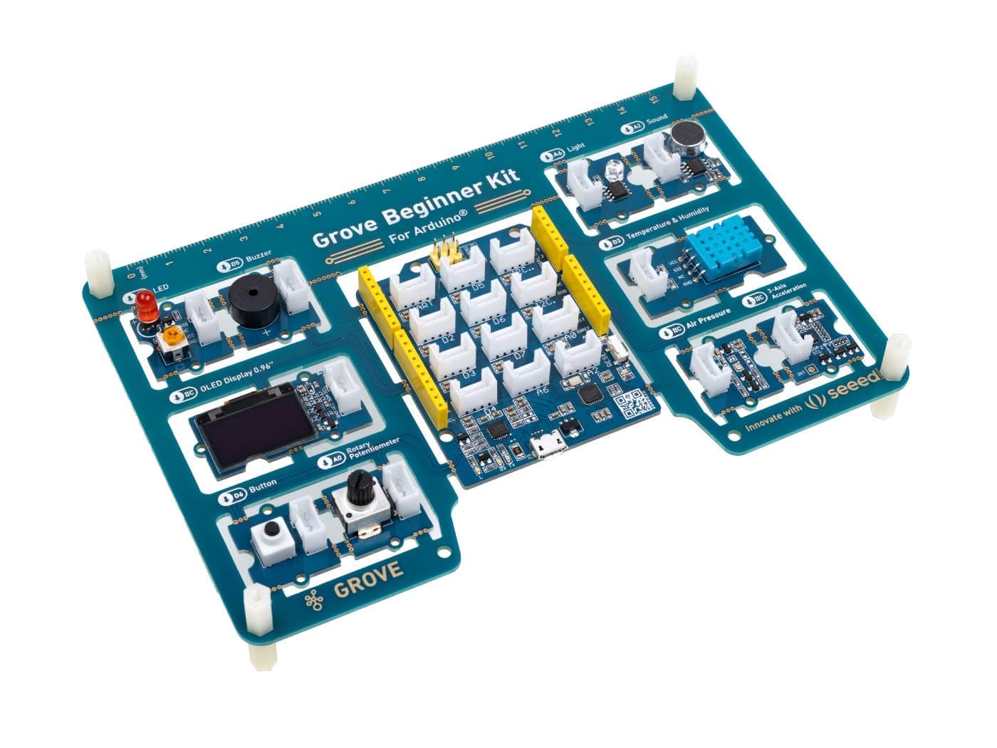 Seeed Studio Grove Beginner Kit for Arduino - STEAM Teaching Starter Kit All-in-One With UNO Compatible Board, 10 Sensors, 12 Projects and Free Course