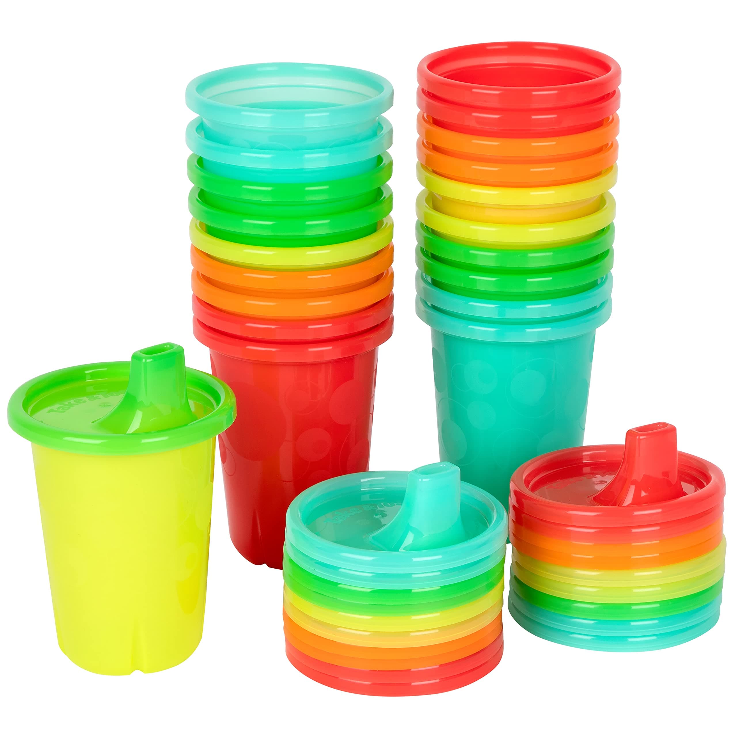 - Take & Toss Spill Proof Sippy Cups - Rainbow Party Pack - Reusable Toddler Cups - Kids Cups and Snap On Lids for Ages 9 Months and Up - 20 Count