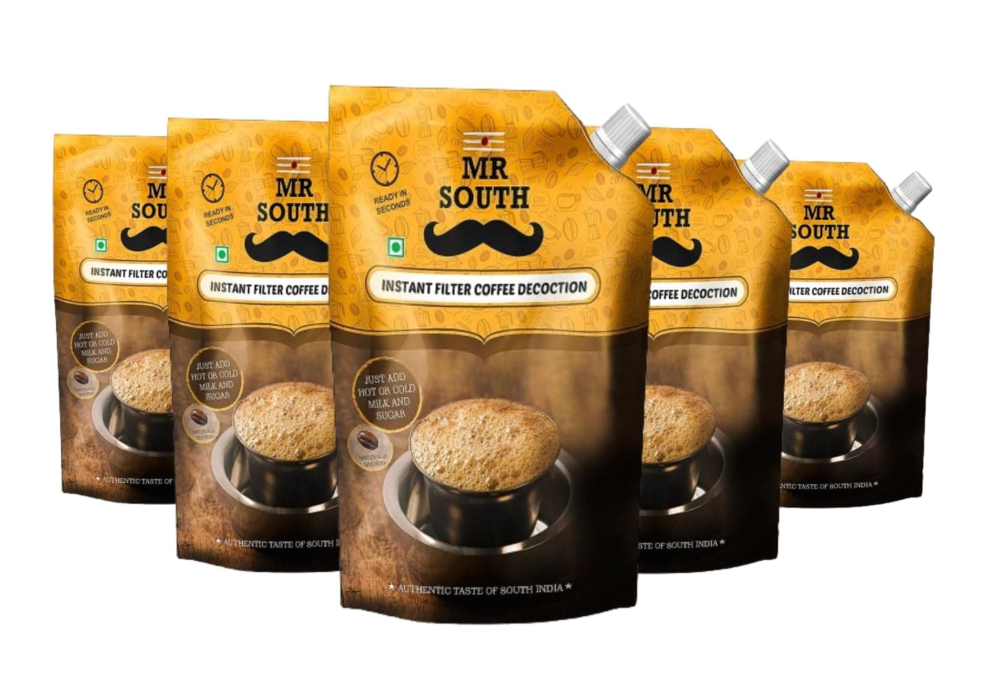 MR SOUTH | Instant Coffee Pouch | Filter coffee liquid decoction (100ml * 5 Pouch= 500ml) | Arabica & Robasta Beans |Serves 25 Cups |South indian coffee