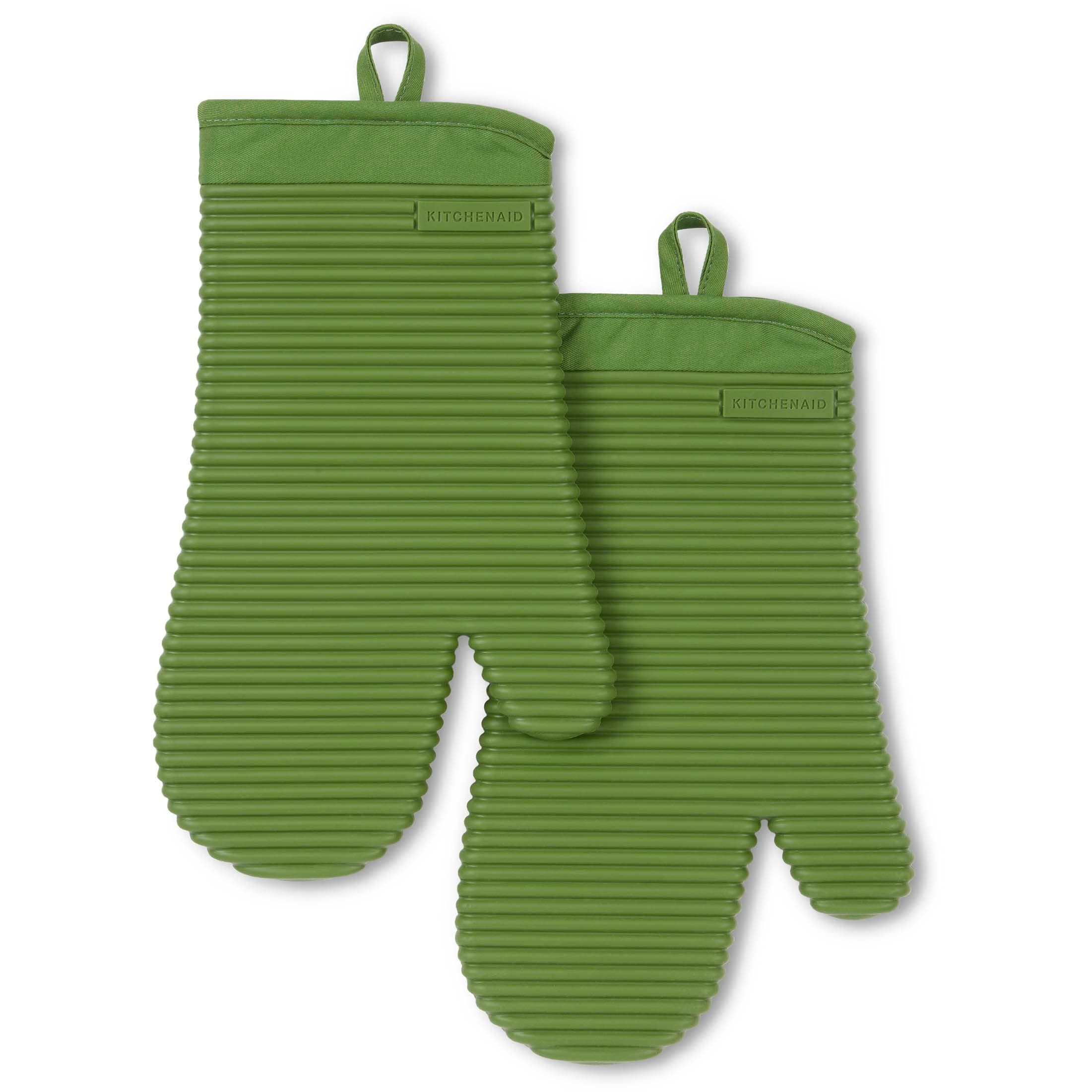 Ribbed Soft Silicone Oven Mitt 2-Pack Set, 7.5"x13", Matcha