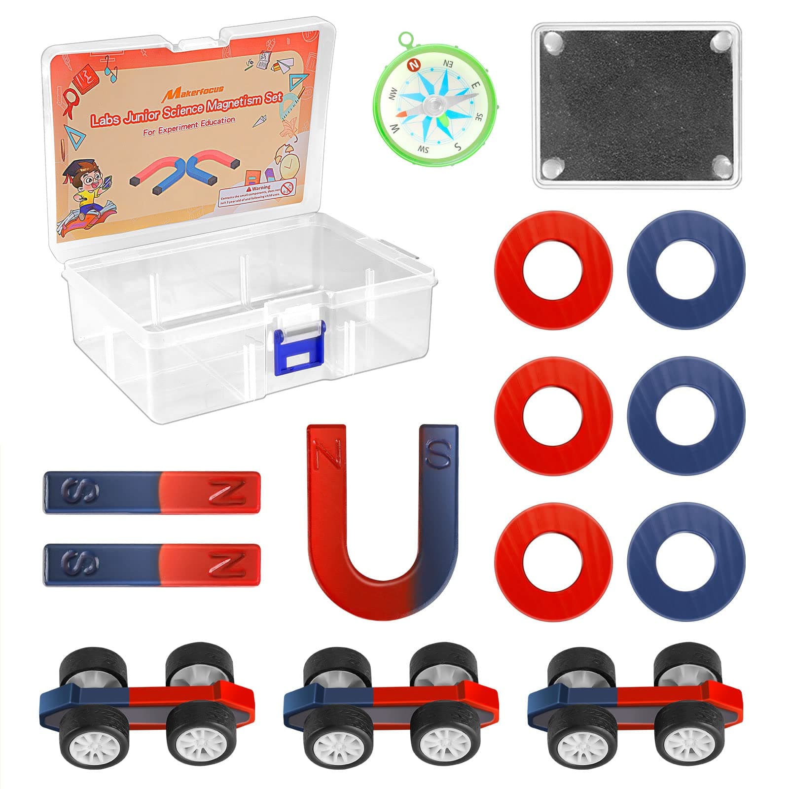 Science Magnet Kits for Kids: Educational Magnet Science Projects Experiment Tools Physics Lab Kits Includes Bar/Ring/Horseshoe/Compass/Iron Powder