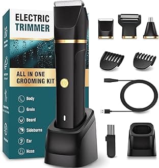 – Body Trimmer Men 3 in 1, Pubic & Ball Trimmer Man IPX7 Waterproof, Rechargeable Body Shavers for Men with 2 Combs, Painless Nose Hairs Trimmer for Man,Wet & Dry