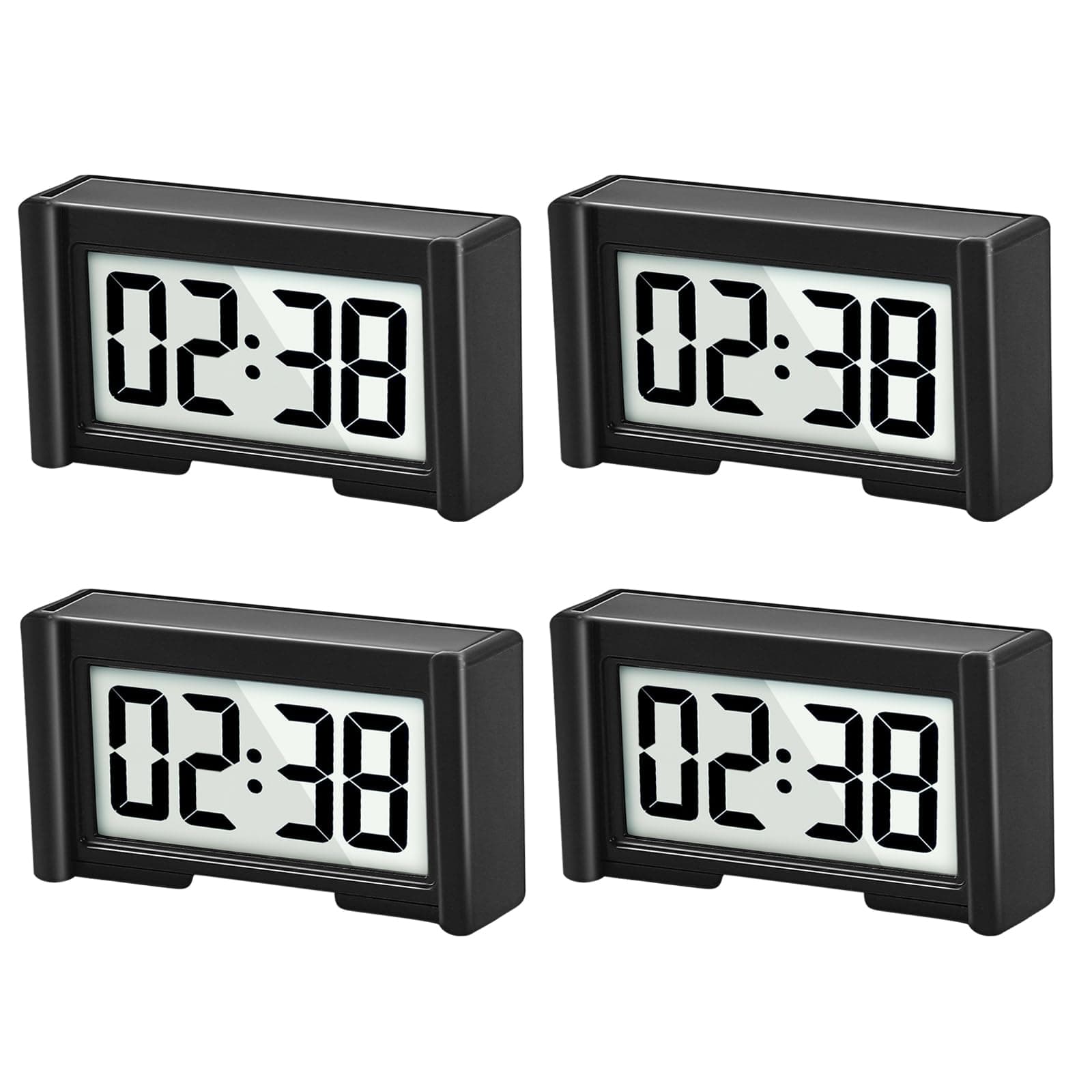 YOUNGFLY 4PCS Small Digital Clock, Vehicle Adhesive Clock with Jumbo LCD Time & Day Display, Mini Car Dashboard Clock Battery Operated for Desktop Car Truck Dashboard & Air Vent (Black)