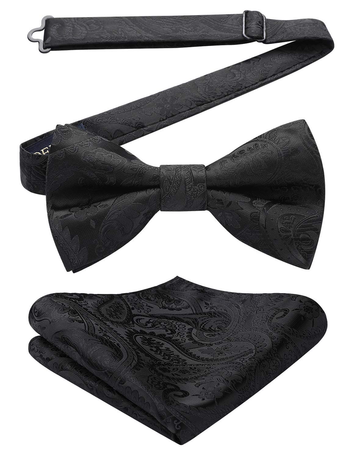 Men's Solid Color Pre-tied Bow Tie Adjustable Tuxedo Two Layer Bow Tie and Pocket Square Set with Gift Box