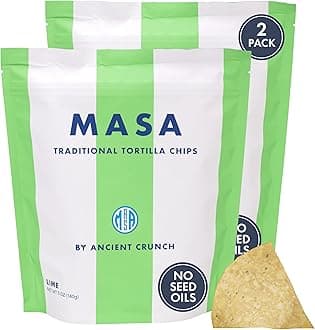 MASA Chips Lime Flavored Corn Tortilla Chips Cooked in Beef Tallow – Seed Oil Free Snack, 2pk×5 oz each– Handmade with Only Naturally Grown Corn, Fresh Lime, & Sea Salt, Gluten Free