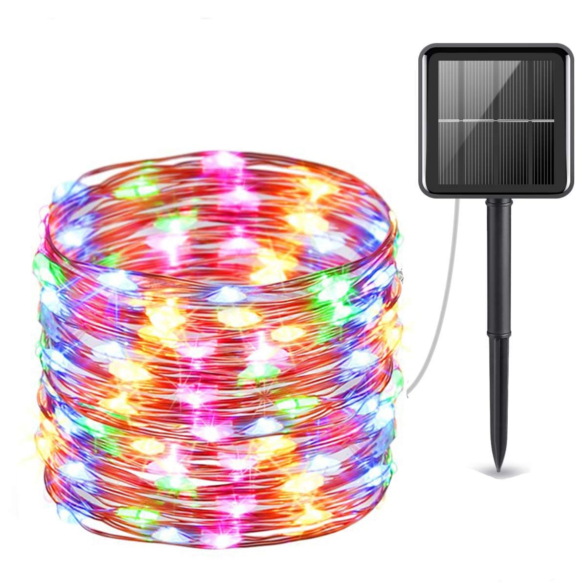 Carryfly Upgraded Solar String Lights, 33ft Multicolour 8 Modes Copper Wire Lights, LED Starry Lights, Waterproof IP65 Fairy Christmas Decorative Lights for Outdoor, Wedding, Homes, Party, Hallowee