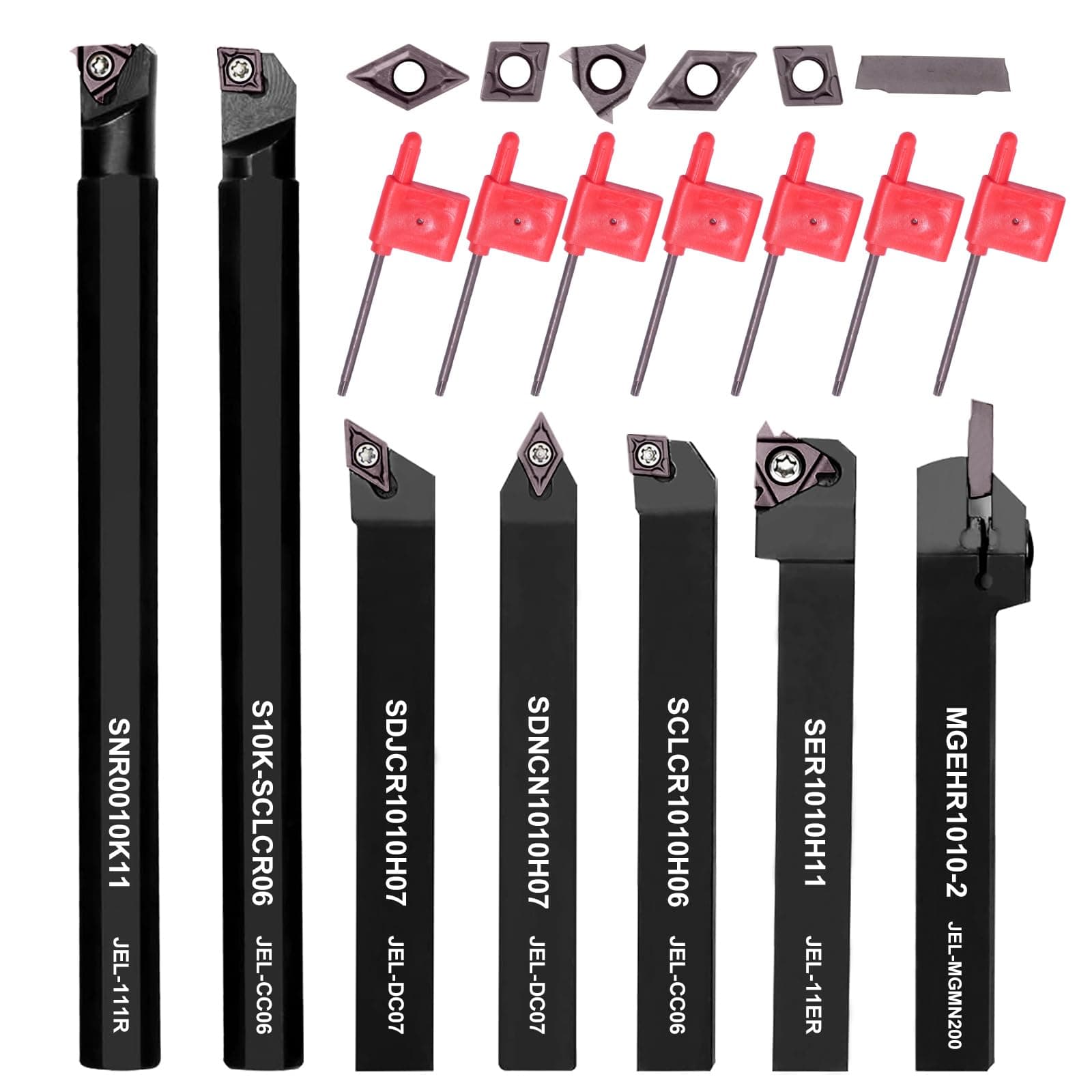 Lathe Turning Tool Set, 10mm Shank 7 Pieces Carbide Turning Tool, Metal Lathe Tools Holder for Turning Grooving Threading, Carbide Inserts Turning Insert, Woodturning Power Lathe Accessories