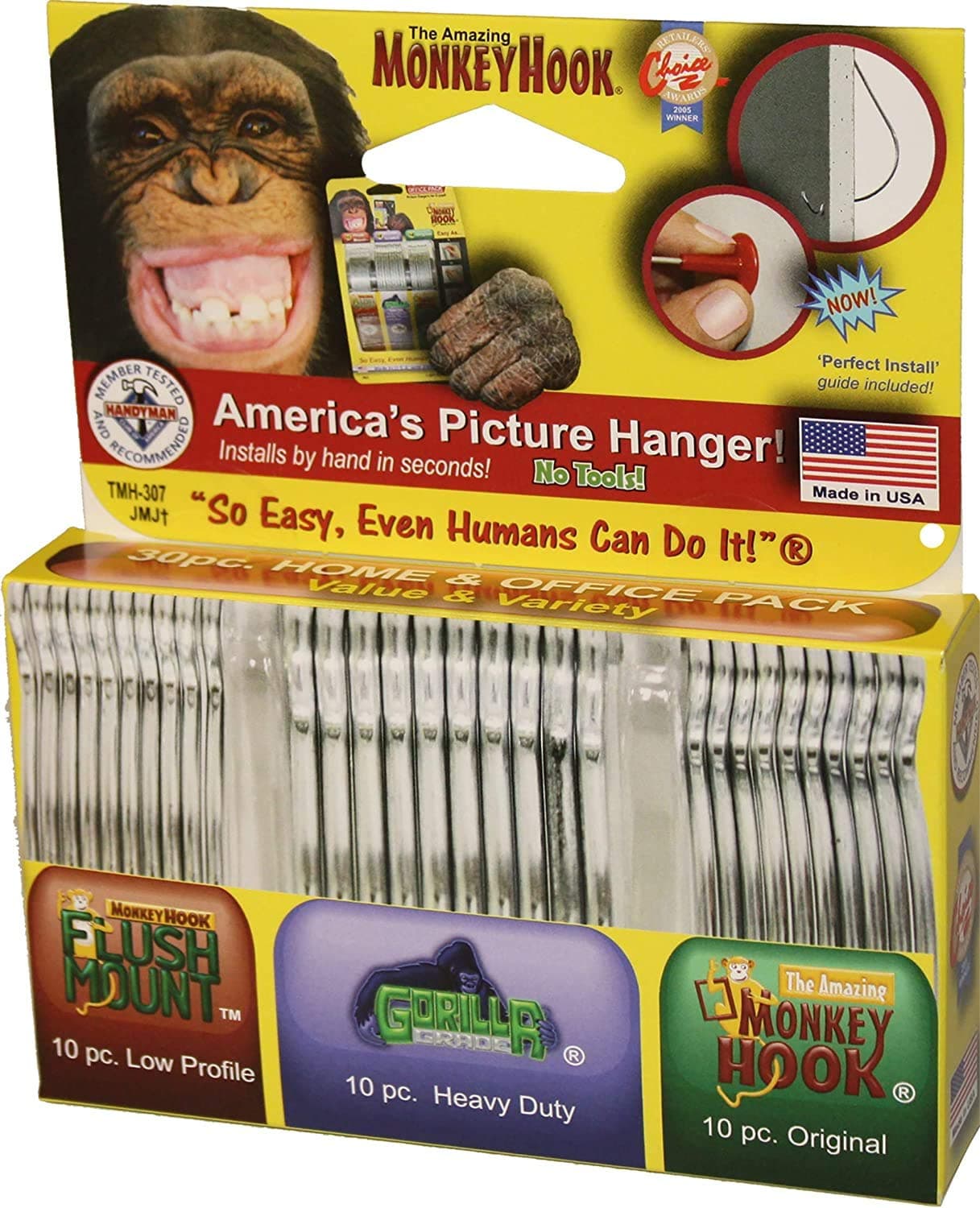 Picture Hangers Home and Office Pack, Gorilla Hook, Drywall Hooks for Hanging Pictures, Wall Hooks, Picture Hangers, Picture Hanging Kit, 30 Pc Set