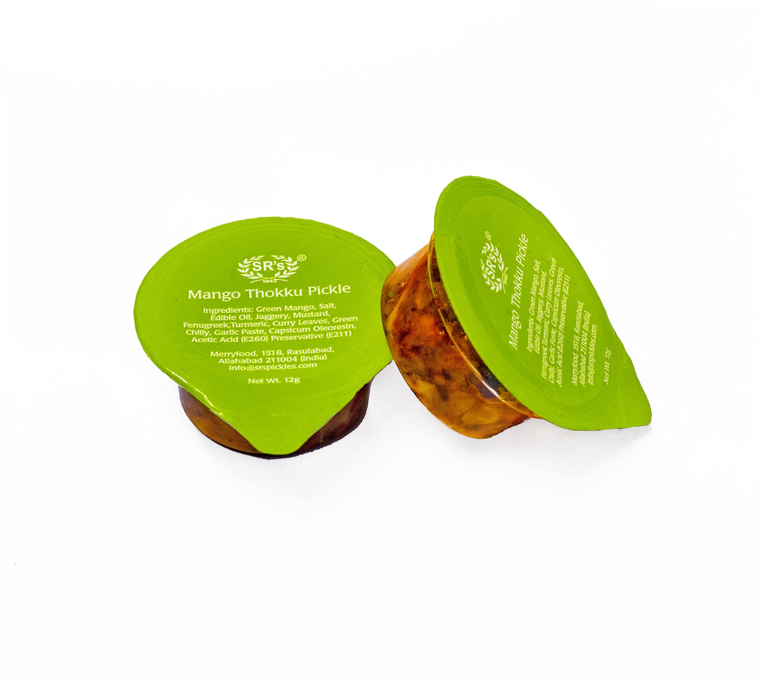 (SR's) MANGO THOKKU PICKLE 15 gm CHOTU PACK (PACK OF 48) BLISTER PACK. PORTION PACK. INDIAN FLAVOR. NO ARTIFICIAL COLOR AND FLAVORS. GLUTEN FREE. 77 YEARS OF TRUST