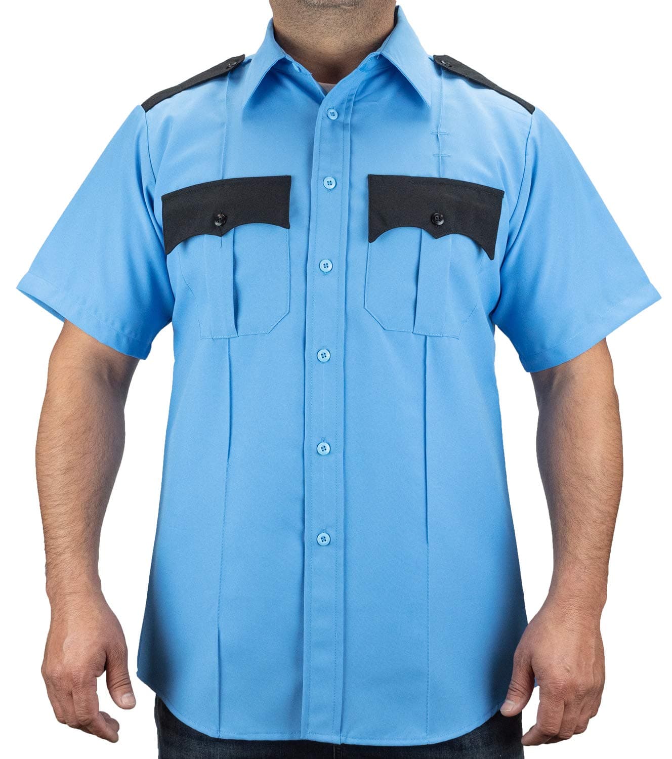 First Class 100% Polyester Two Tone Short Sleeve Men's Uniform Shirt