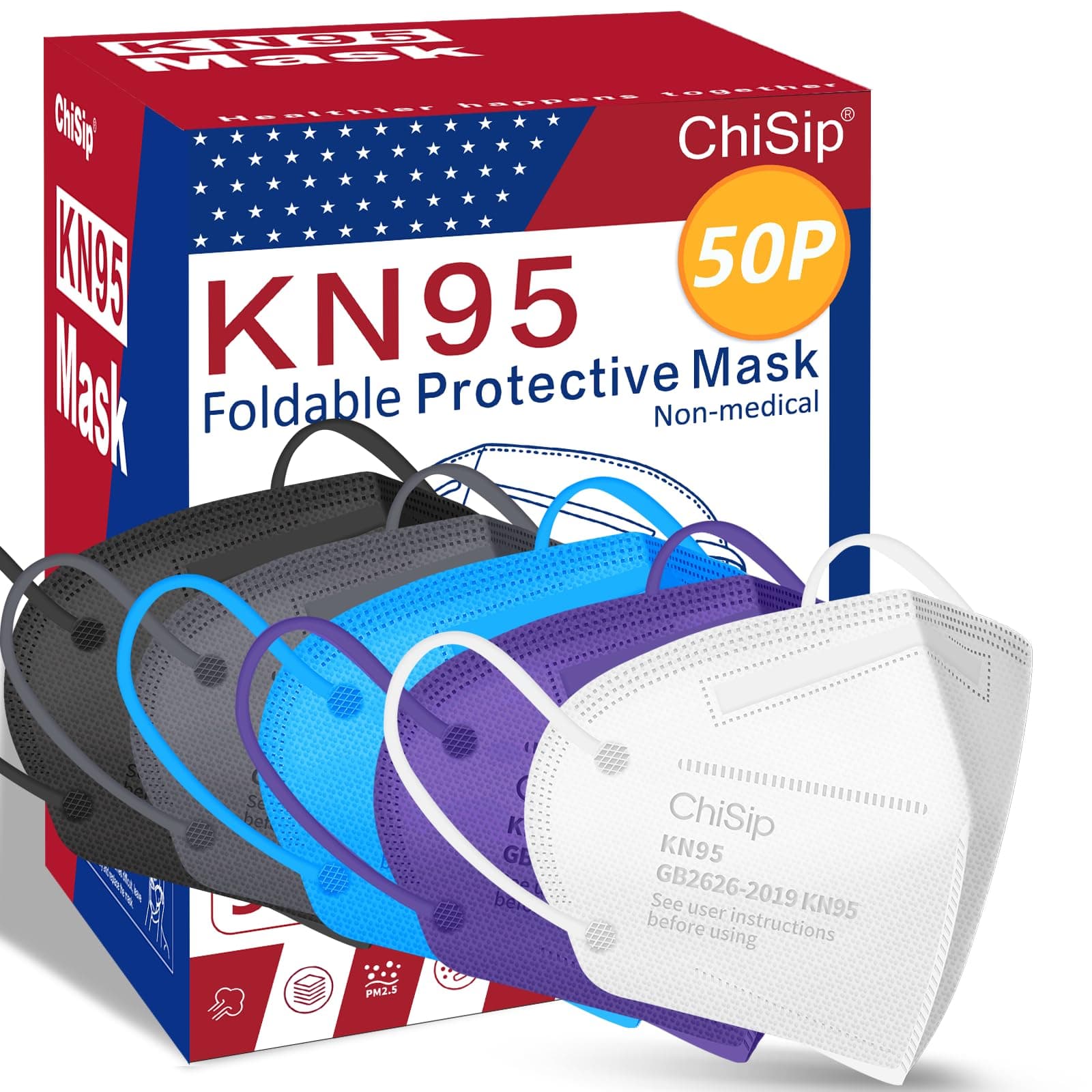 KN95 Face Mask 50Pcs, 5 Layer Design Cup Dust Safety Masks, Multicolored Mask, Breathable Protection Masks Against PM2.5 Dust Bulk for Adult, Men, Women, Indoor, Outdoor Use