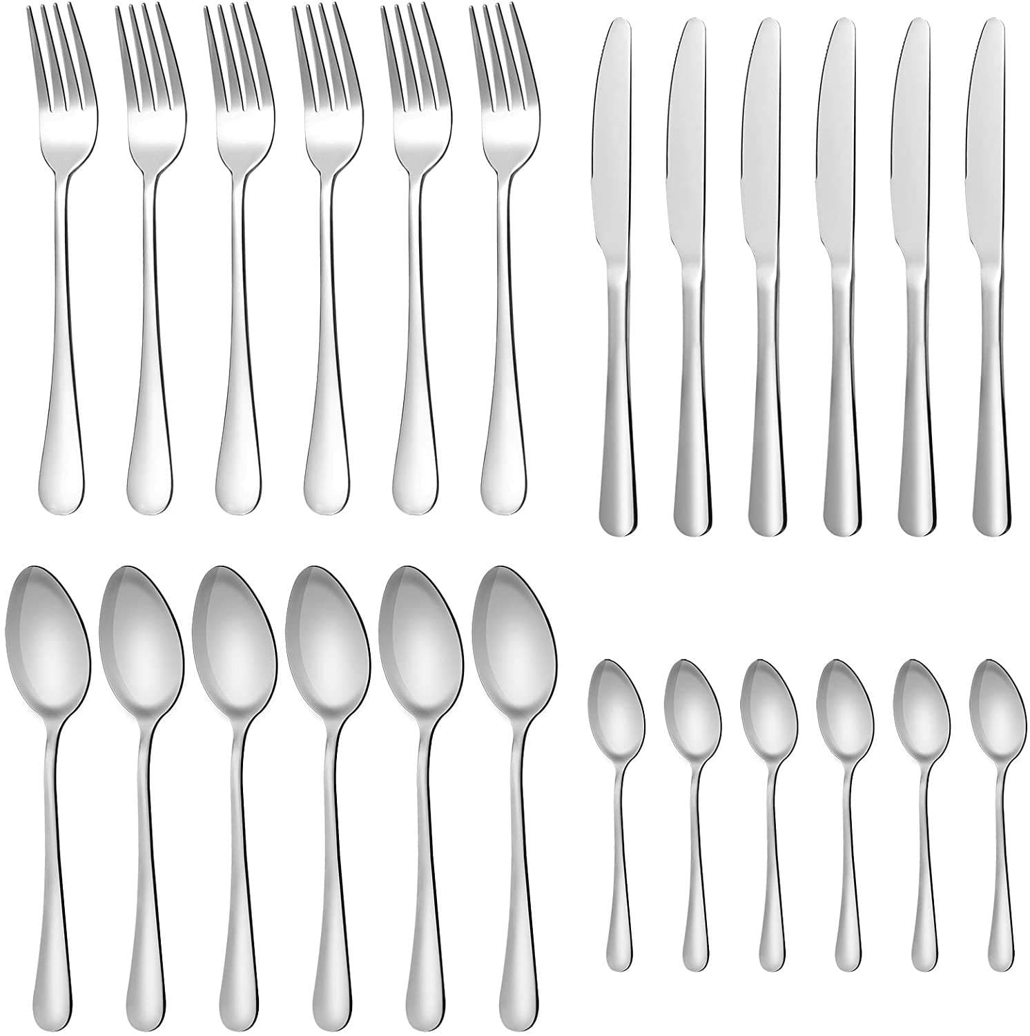 Cutlery Flatware Set，24 Piece Silverware Set with Gift Box Stainless Steel Tableware Dinnerware Sets Knife Fork Spoon, Service for 6 Multipurpose Use Safe for Home Kitchen Party - Silver