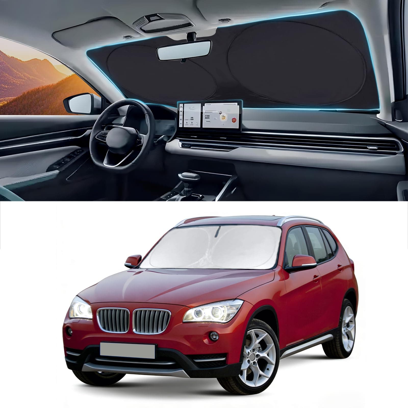 for X1 E84 Sunshade Windshield Sun Shade for BMW X1 E84 Accessories 2011 2012 2013 2014 2015 Insulated Front Window Shield Windshield Cover Sun Visor Protector Privacy UV Reflector Blocks Heat