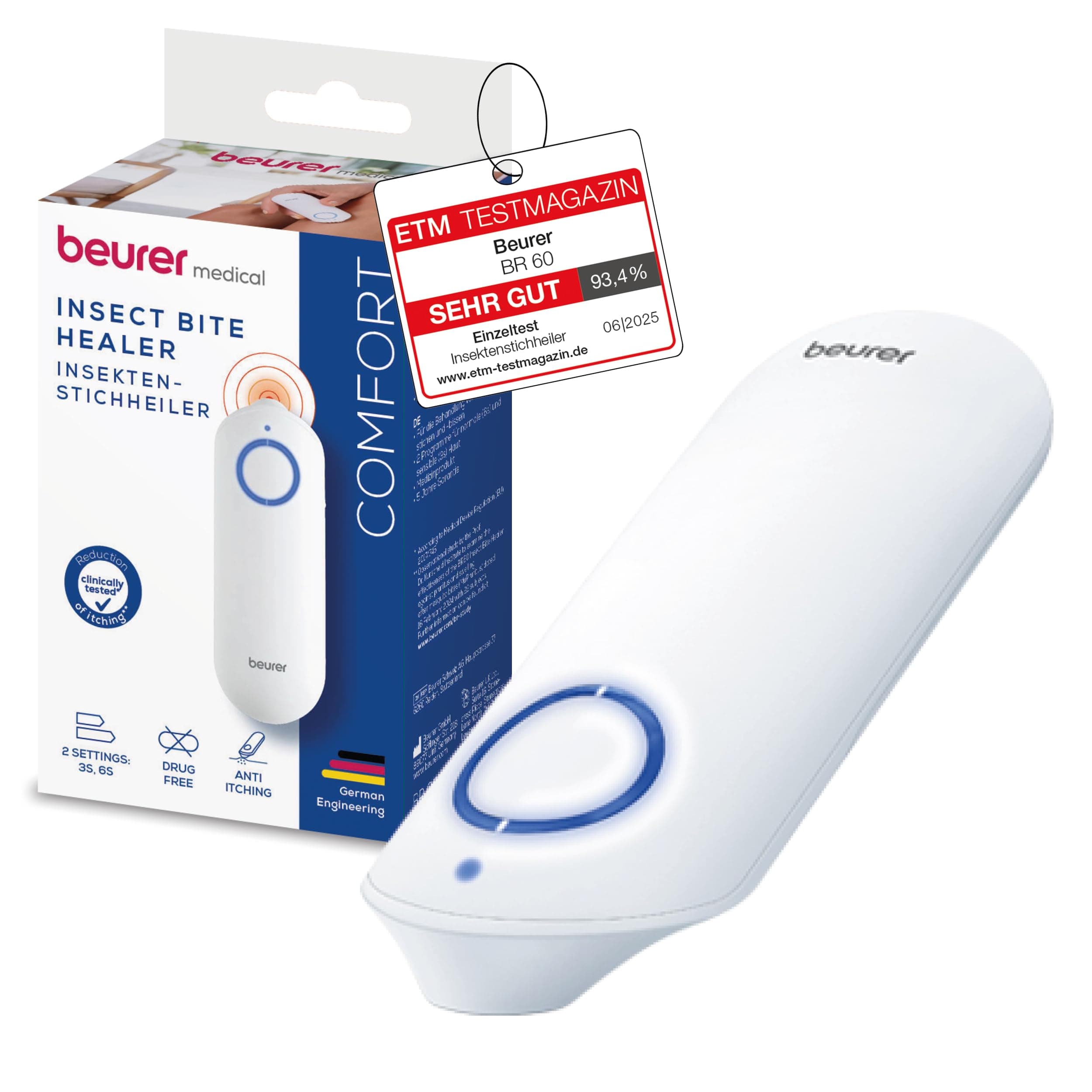 BR60 Insect Bite Healer, Insect Bite Pen Can Help Relieve Itching And Accelerate Healing Without Medicines Or Chemicals, Certified Medical Device That Uses Soothing Heat, compact, 2 programmes