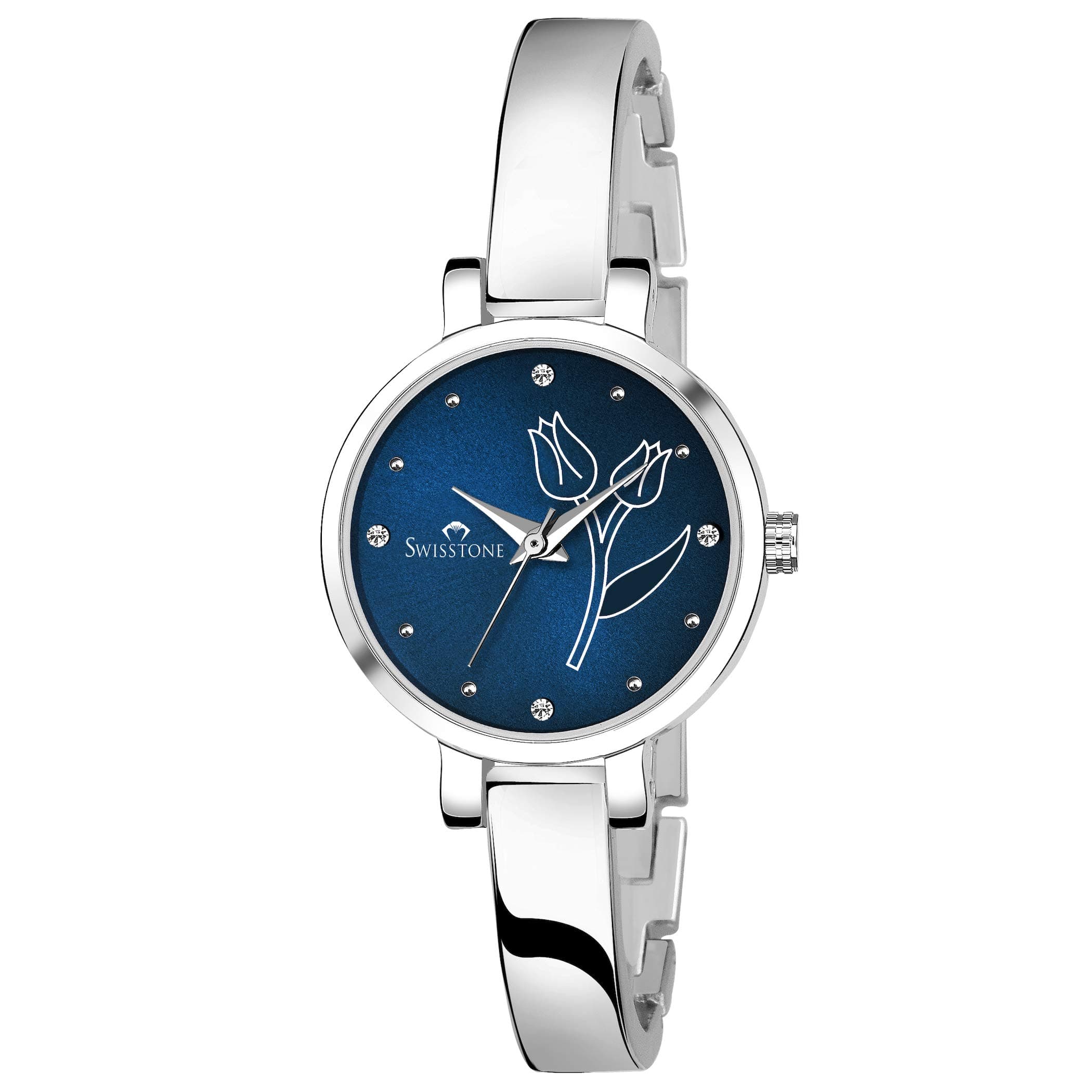 SWISSTONEAnalog Women's Watch (Blue Dial Silver Colored Strap).