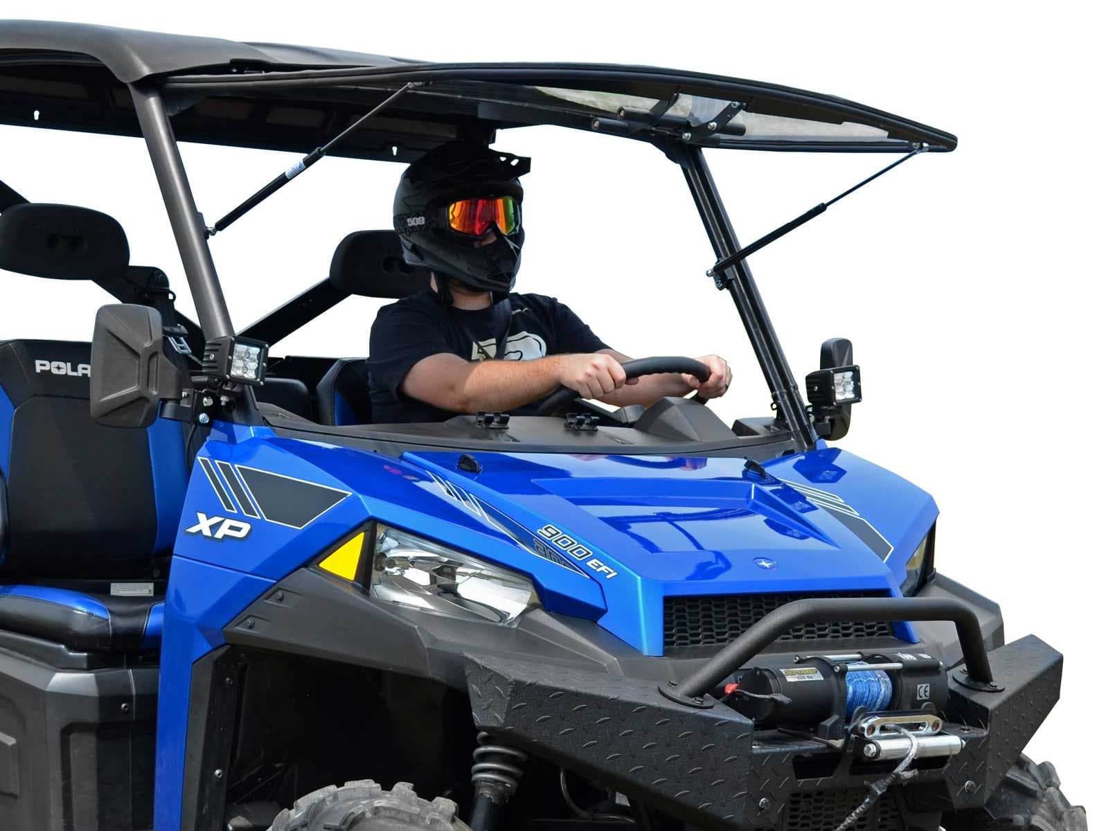 SuperATV Heavy-Duty Scratch Resistant Flip Windshield for 2017 Polaris Ranger XP 1000 / 1000 / Crew (See Fitment) | 1/4" Thick Polycarbonate 25X Stronger Than Glass | All Weather Design|USA Made!