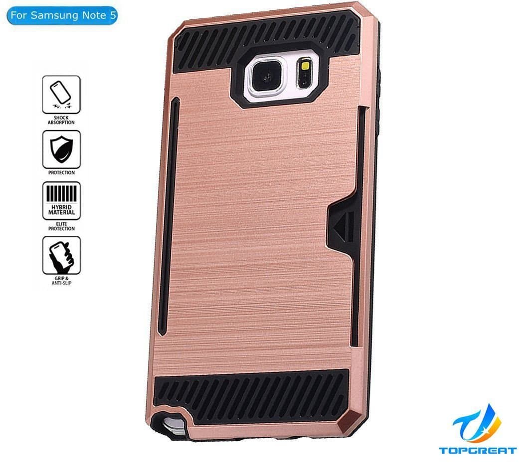 Samsung Note 5 case,Galaxy Note 5 case,TopGreat Super Cool Dazzle Anti-slip Drop Protection Shock Absorption Armour Case Wiredrawing Texture Card Slots Cover [Wallet][Gifts] for Note 5 (Rose Gold)