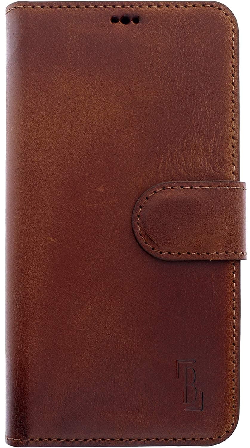 BurkleyMobile Phone Case for iPhone 12 Pro Max Mobile Phone Case Compatible with iPhone 12 Pro Max Protective Case Book Case with TÜV d RFID/NFC Blocker (Saddle Brown)