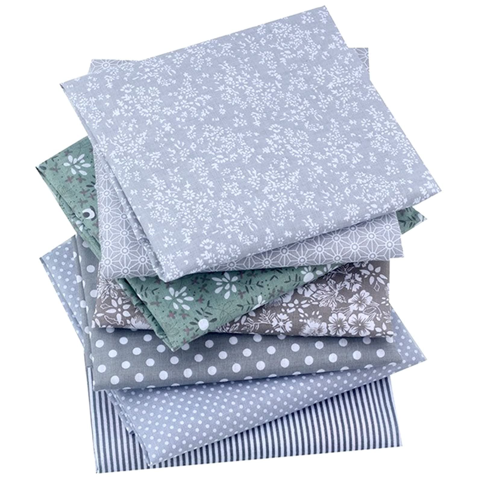 Cotton Craft Fabric Bundles, Fabric Fat Quarters Bundle Patchwork 7PCS 50 x 50cm Material for Sewing Patchwork Different Pattern Cloths DIY Scrapbooking Artcraft (Gray Flower-7)