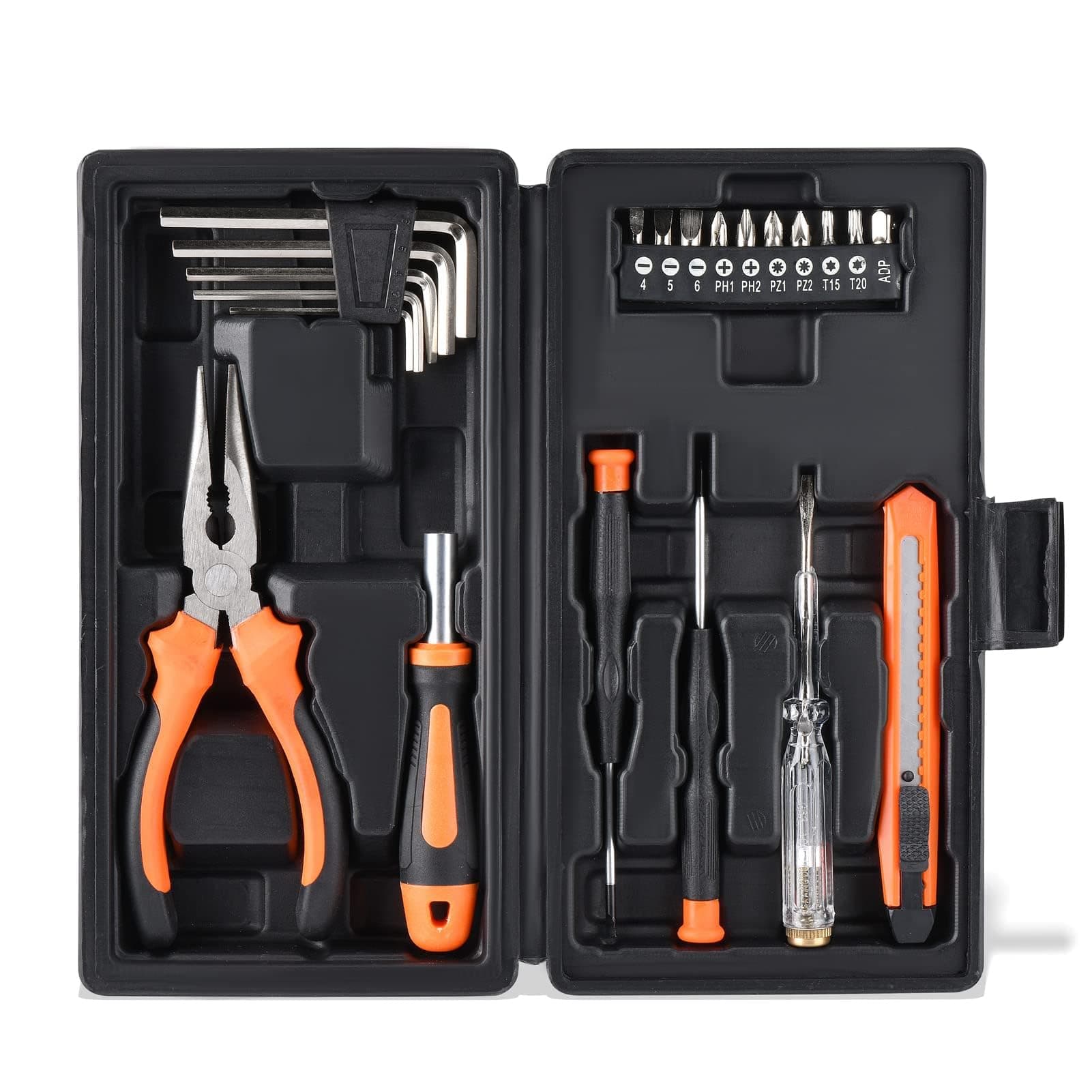 22-Piece Small Tool Kit with Toolbox - Essential Household Tool Set for Home Repair, DIY Projects, Garage & College Dorm, Includes Pliers, Screwdrivers & Portable Storage Case