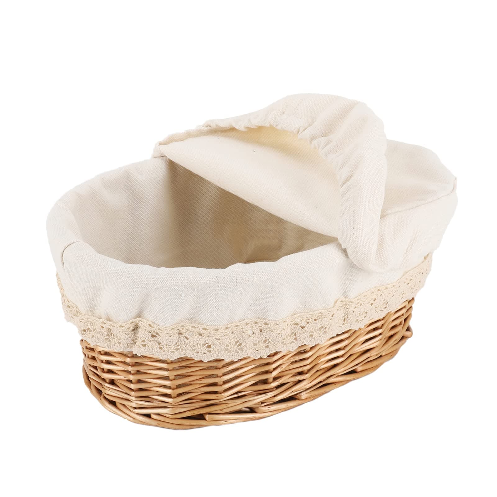 YAHUAN Round Bread Basket Serving Woven Bread Baskets Wicker Basket Sourdough Proofing Basket with Removable Liner and Cover (Wicker)