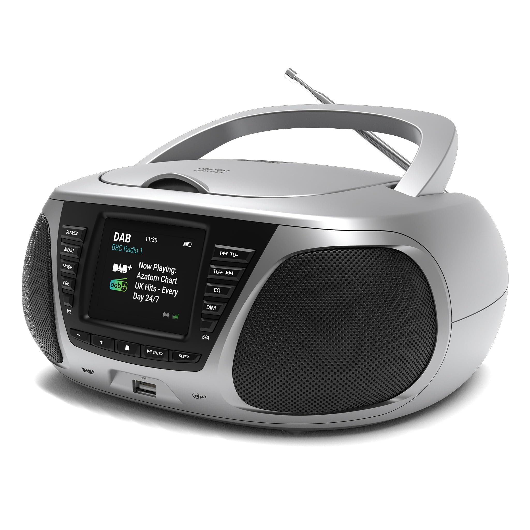 Portable CD Player with DAB/DAB+/FM Digital Radio | Bluetooth & USB MP3 Player | Large Display | Battery & Mains Powered (6x”C”) | Perfect for Home, Office or Outdoors | AZATOM Zenith Z4 (Silver)