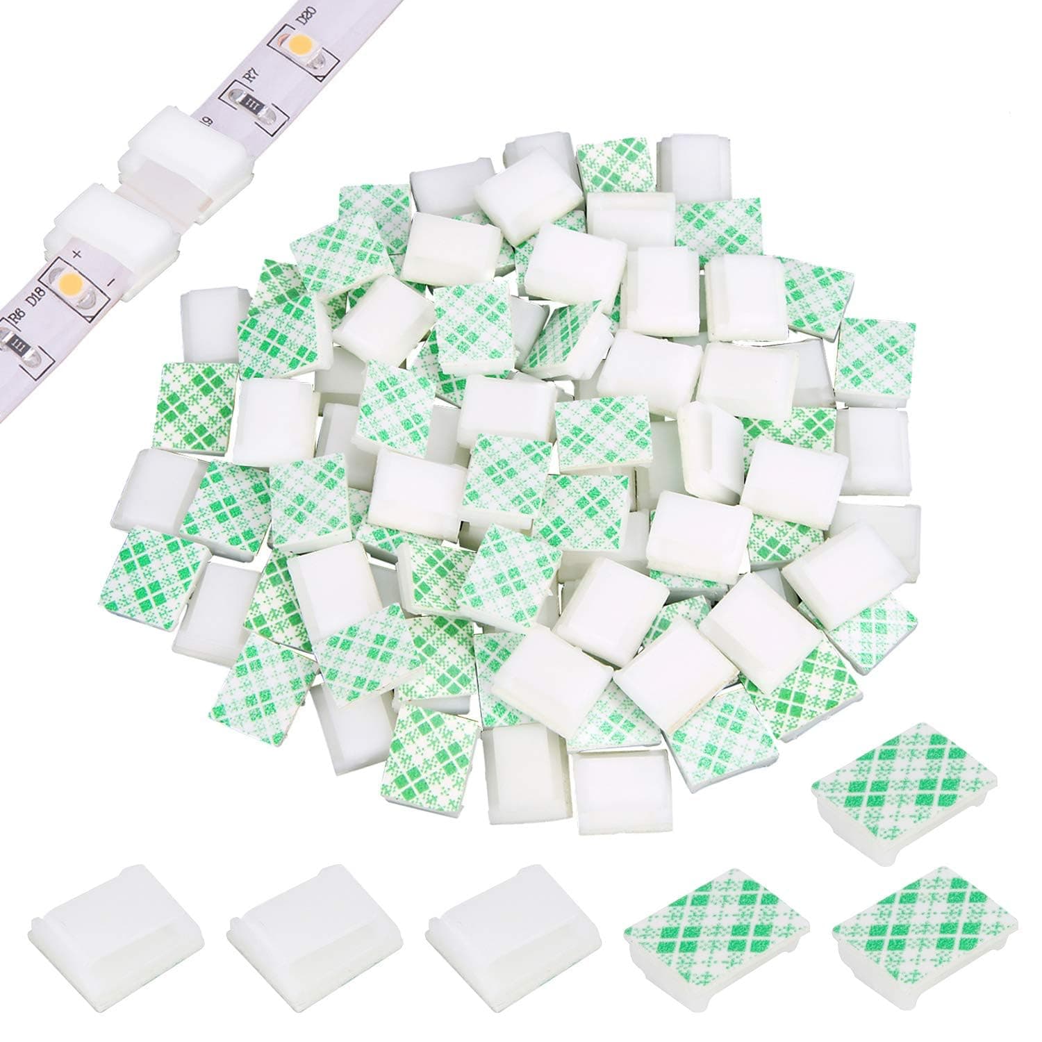 PETKNOWS 80 PCS Light Strip Mounting Clips White Self Adhesive Led Light Fasteners Mounting Holder Cable Clamp Organizer for 10mm Light Strip (10 mm)