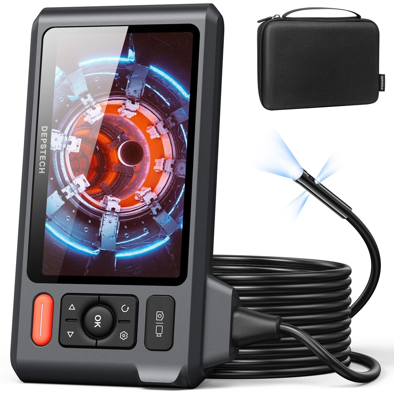 Triple Lens Borescope Inspection Camera, 5"IPS Screen Endoscope Camera with Lights,1080P Sewer Camera and 180°Flip Button, 16.5ft IP67 Cable, Ease of Use, Tool for Wall, Automotive, Plumbing