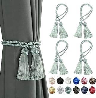 BEL AVENIR 4 Pack Curtain Tiebacks Handmade Decorative Curtain Holdbacks Rope with Tassel (Light Blue)