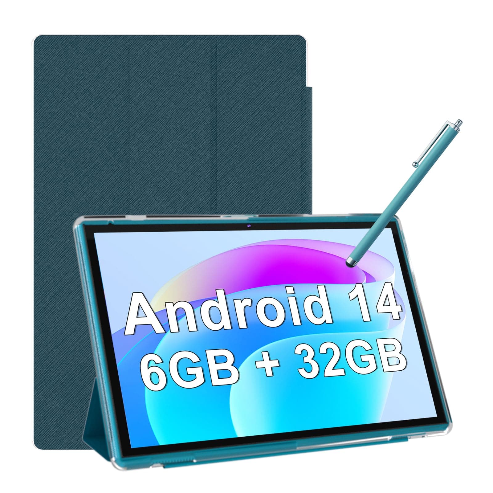 Android Tablet 10 Inch Tablet With Case Stylus Android 14 Tablets 6GB RAM 32GB ROM Support 1TB Expansion 6000mah Battery 10.1" IPS HD Touchscreen 2MP+8MP Dual Camera WIFI-6 Bluetooth5.0 Tablets