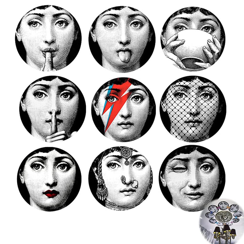 9 PCS Italy Designer Variety Face Plates Pattern Wallpaper Separated Painting Wall Stickers DIY Wall Decoration Opaque (Set C,6 inch APPR 15cm)