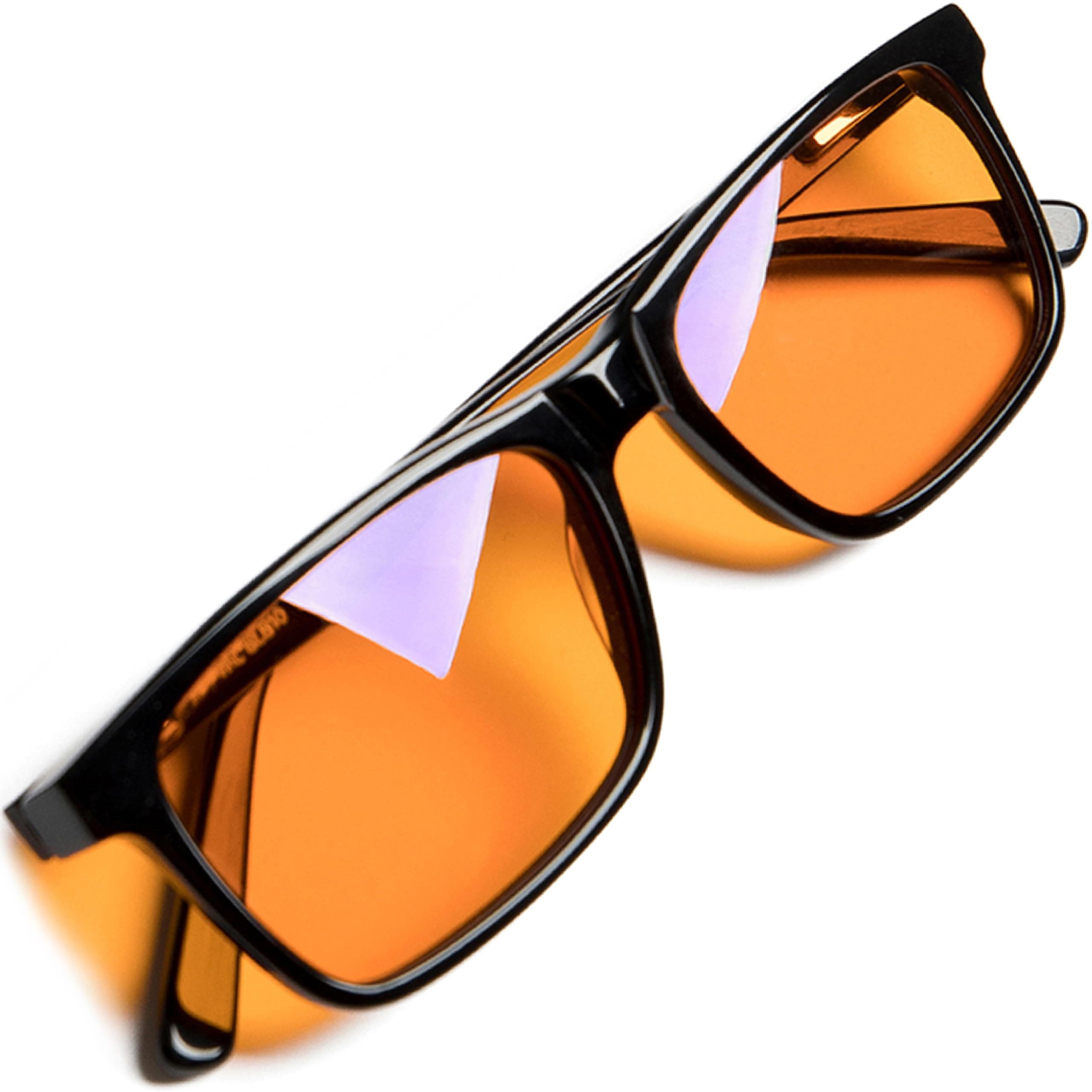 the HEALTH LISTS THL Sleep Blue Light Blocking Reading Glasses +1.5 for Better Sleep - Amber Orange Computer Filter Anti Eye Strain Lenses (Black +1.50) Wide Fit