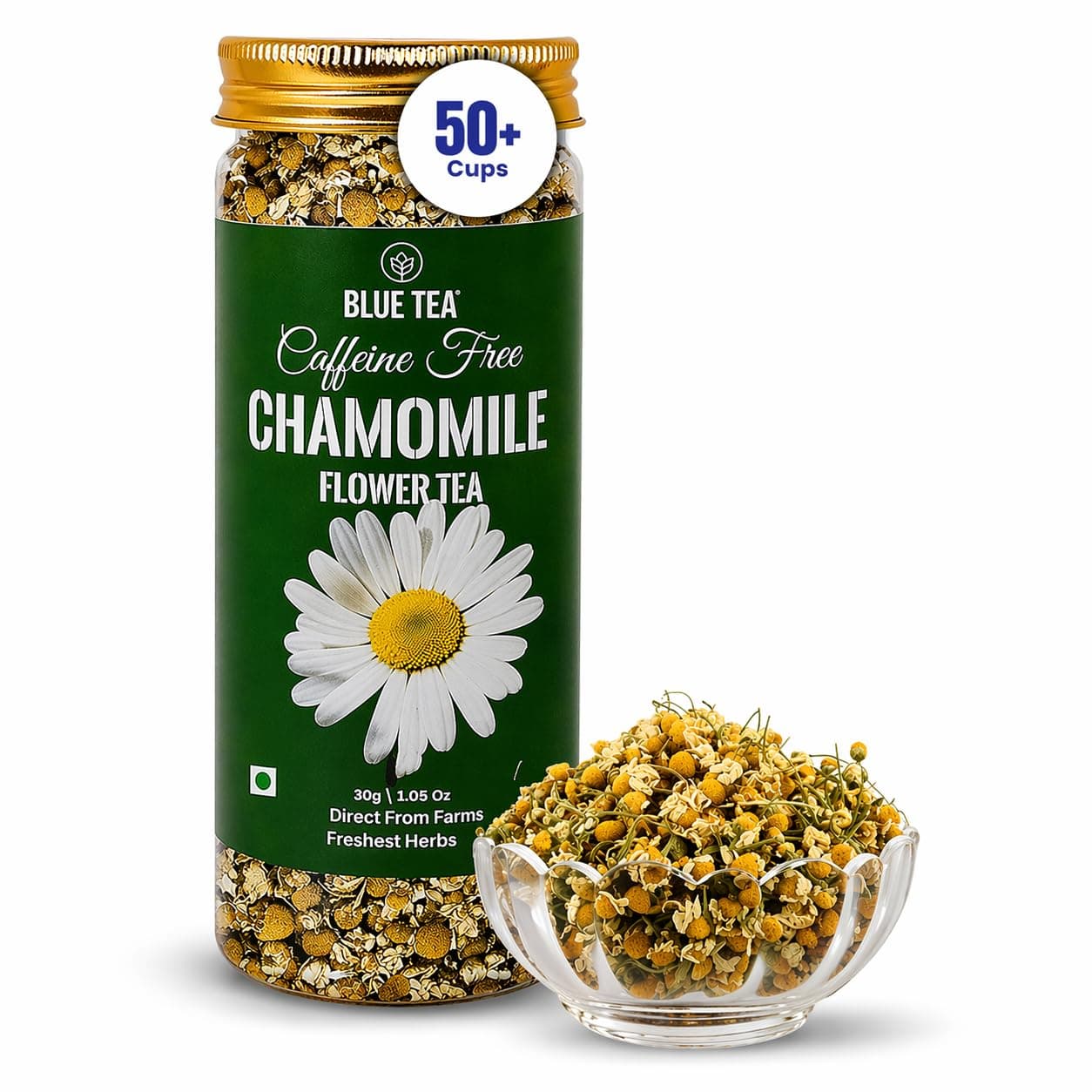 BLUE TEA - Chamomile Tea - 1.05 Oz (30+ Cups) Loose | SLEEP & RELAXATION | Herbal Tea - Caffeine Free - Flower Based - Non-Bitter - Night Time Tea | Reusable Pet Jar
