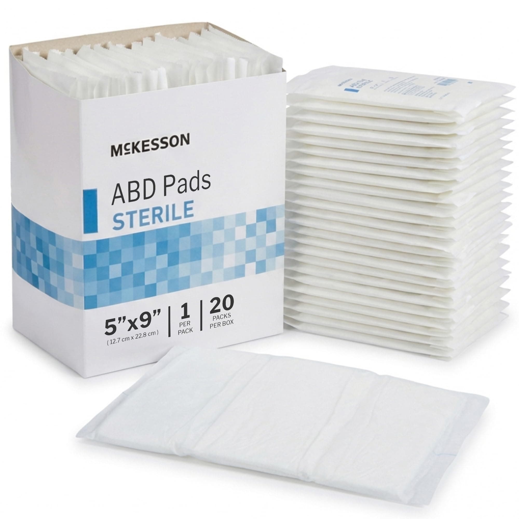 McKesson Sterile Abdominal- ABD Pads | 20-Pack, 5 x 9 Inches | Extra Absorbent & Thick, Individually Wrapped Wound Dressing, First AId Pads | Surgical-Grade, Nonstick- for Heavy Leakage, Post Op