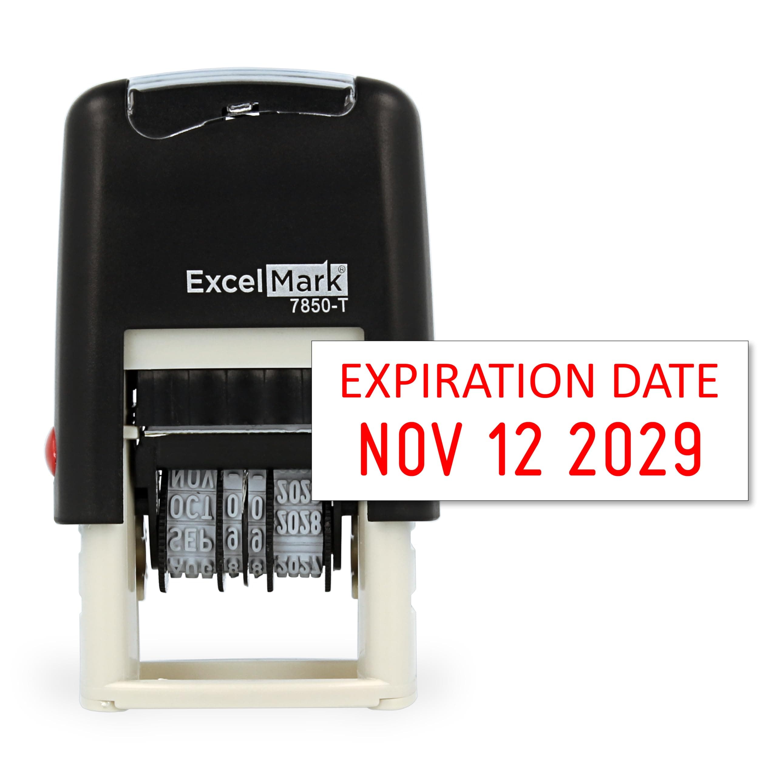 ExcelMark Expiration Date Stamp - Compact Size (Red Ink)