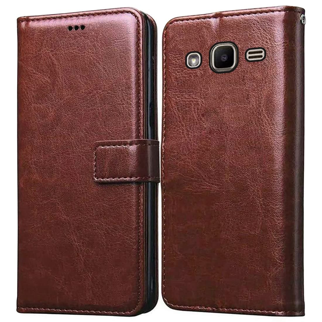 Flip Leather Mobile Cover (Soft, Flexible & Kickstand Back case) Compatible for Samsung Galaxy J2 (2016) (Brown)