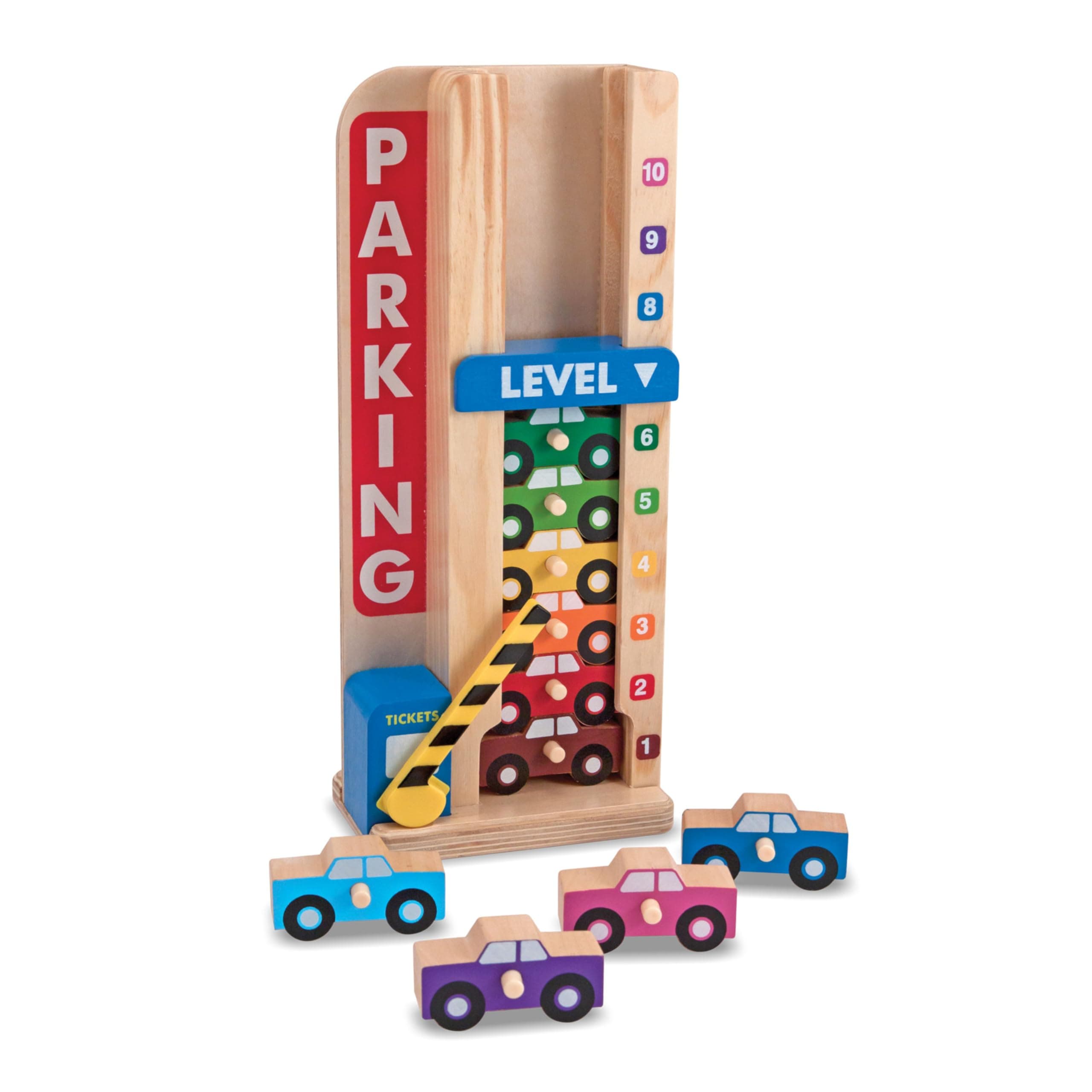 Stack & Count Wooden Parking Garage with 10 Cars