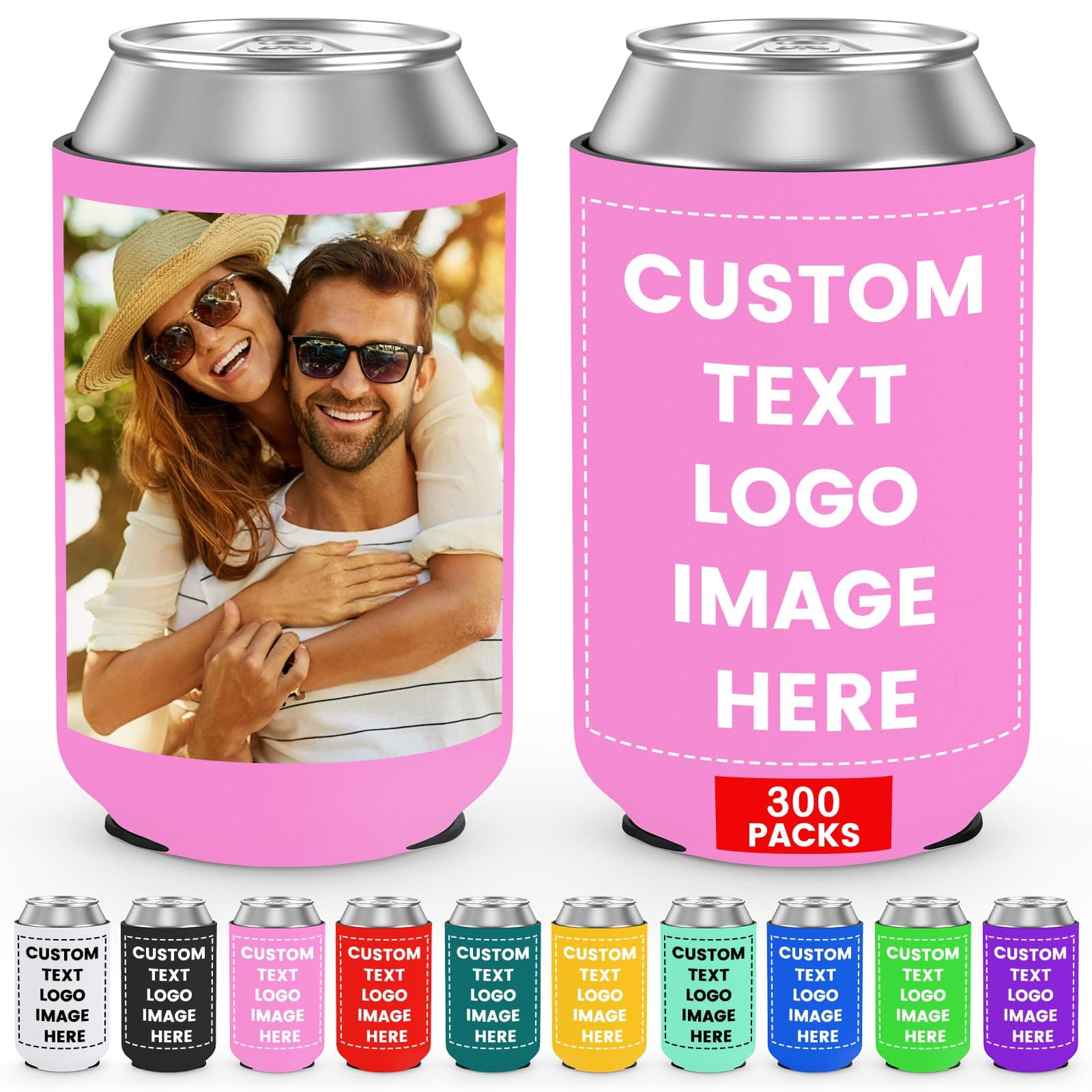 300 Pack Personalized Can Sleeve Coolers Bulk, Custom Can Cooler With Photo Logo Text for Weddings Birthday Fishing Picnics