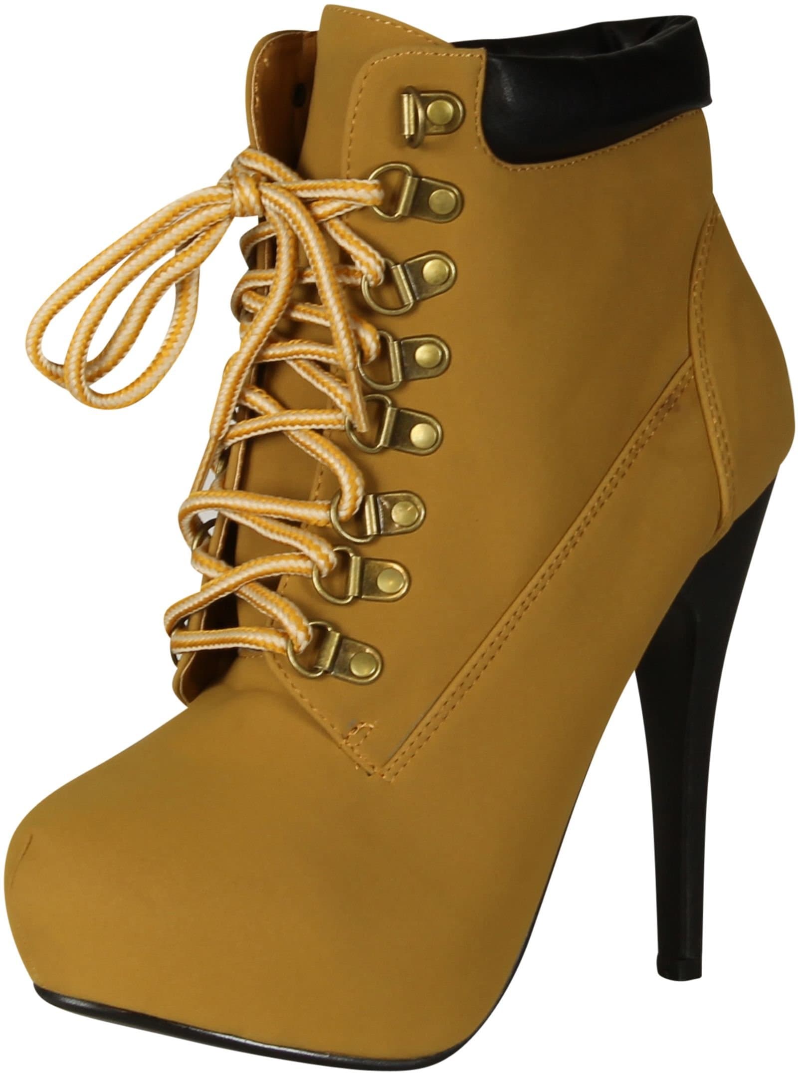 Forever LinkWomens Compose-01 Tyrant Military Lace Up Platform Ankle Bootie,Camel