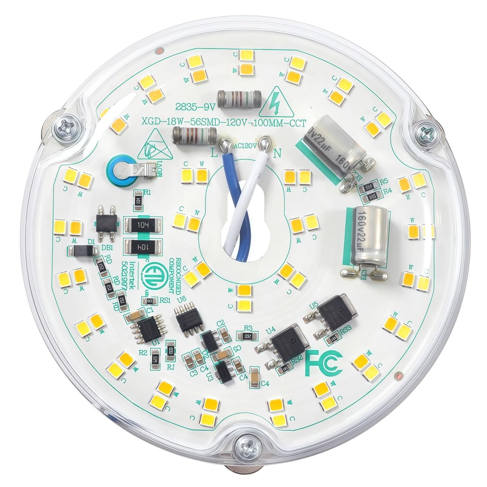 4 inch LED Retrofit Light Kit for Ceiling Fan Light Replacement Panel PCB 18W Color Temperature Adjustable 3000K 4500K 6000K 2200LM 120V CRI90 Dimmable