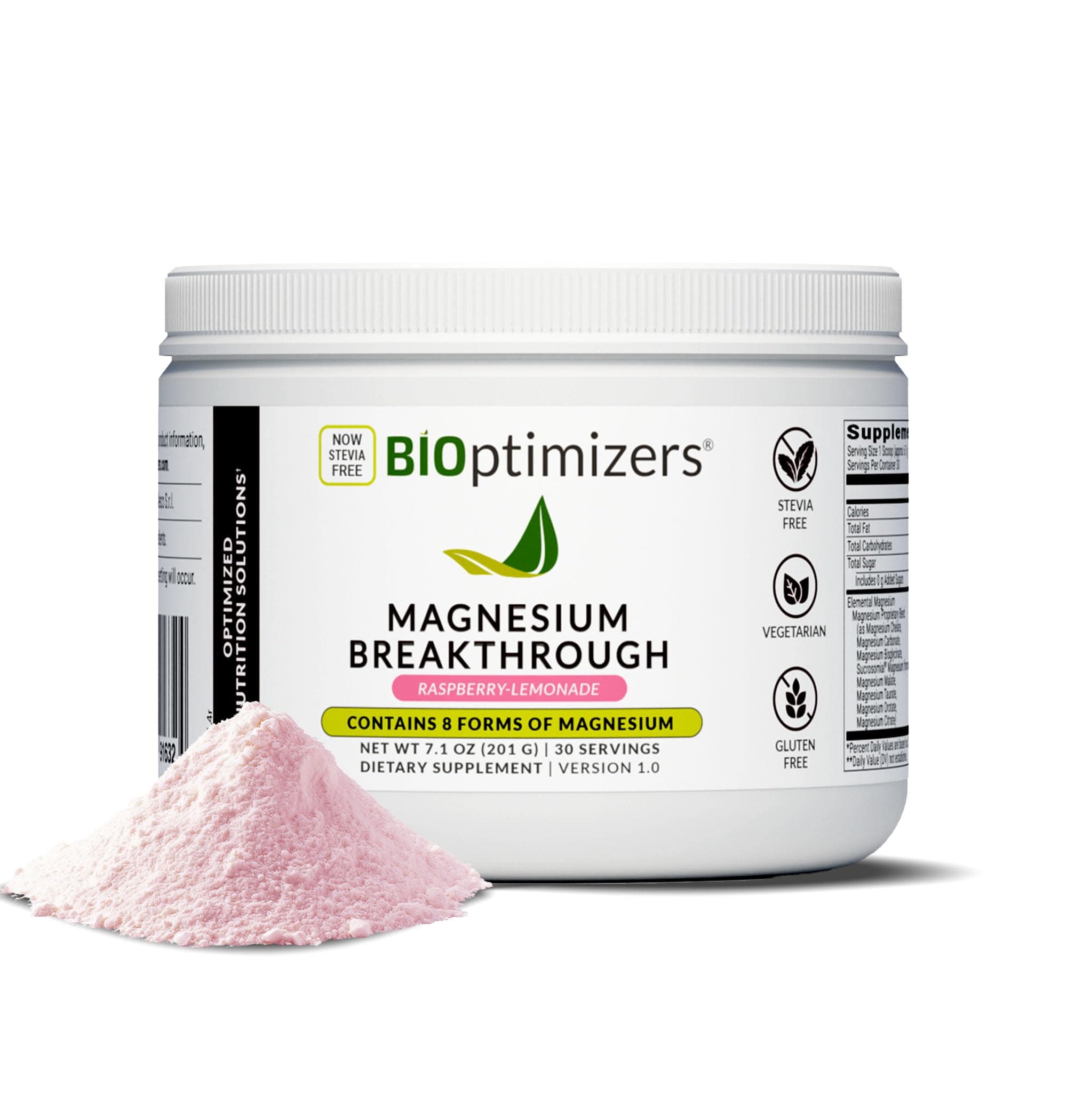 BiOptimizers Magnesium Breakthrough Drink Raspberry Lemonade - 8 Forms of Magnesium: Glycinate, Malate, Citrate, and More - Natural Sleep and Brain Supplement – 6 oz (30 Servings)