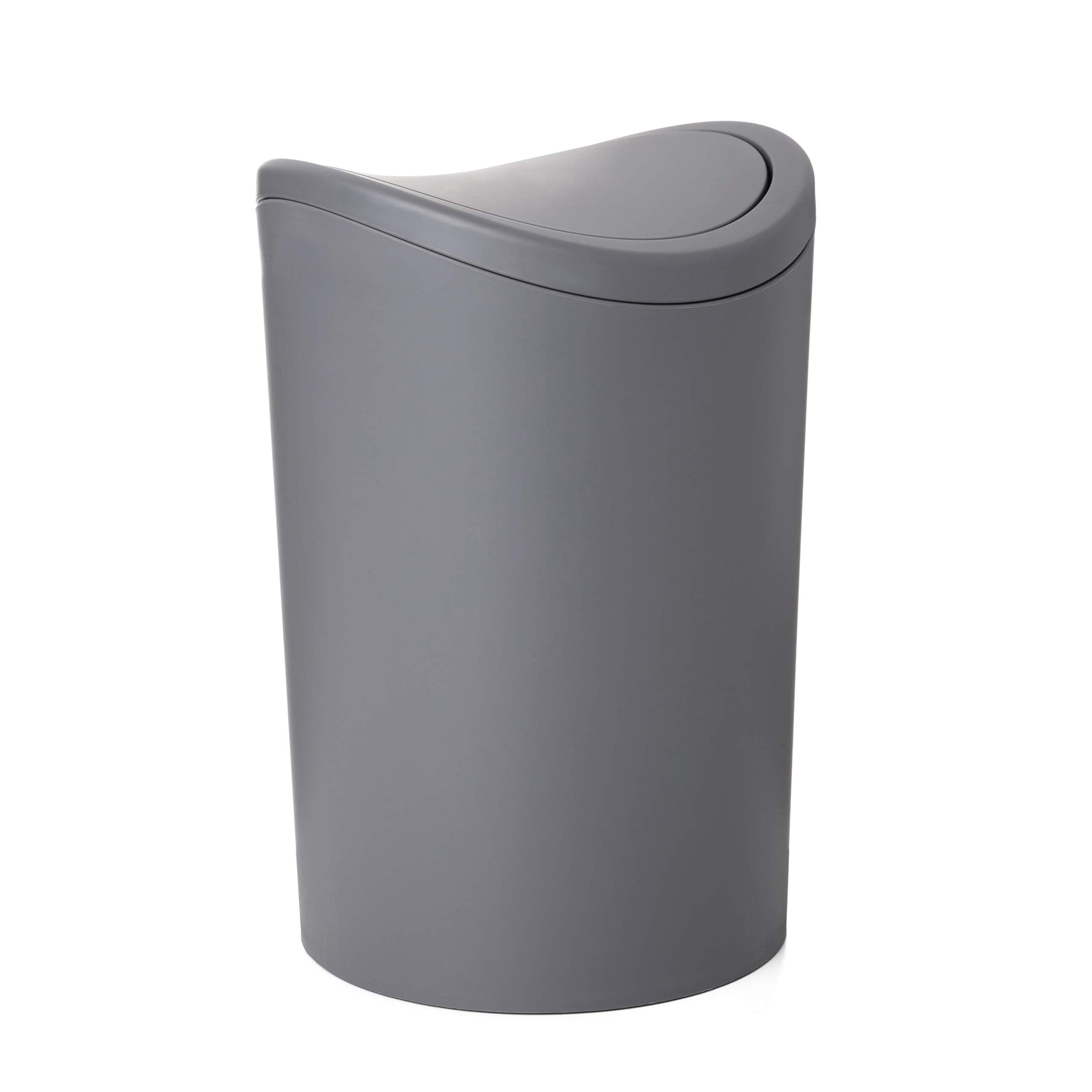 – Bathroom Bin with Swing Lid | Compact and Modern Design | Durable Plastic and Easy to Clean | Made in Spain with 6L Capacity | 19 x 19 x 28 cm – Grey Toilet Bin