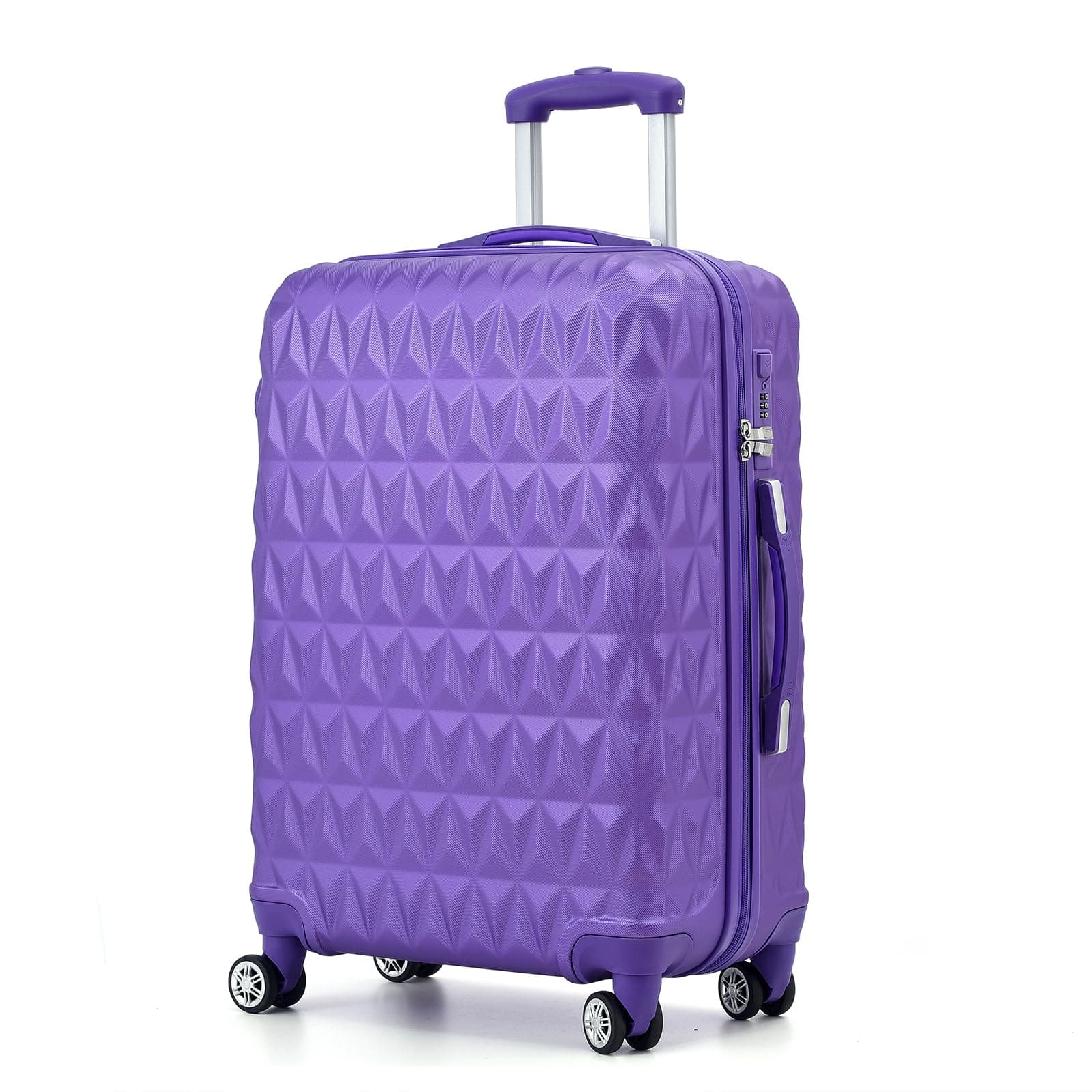 Hard Shell Medium Suitcase Check-in Luggage – Lightweight 4-Wheel ABS 24" with Spinner Wheels – 3 Digit Combination Lock – Durable Travel Trolley Bag (Purple)