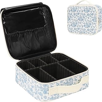 Relavel Travel Makeup Train Case Makeup Cosmetic Case Organizer Portable Artist Storage Bag with Adjustable Dividers for Cosmetics Makeup Brushes Toiletry Jewelry, Floral Print, A Small, Travel Makeup